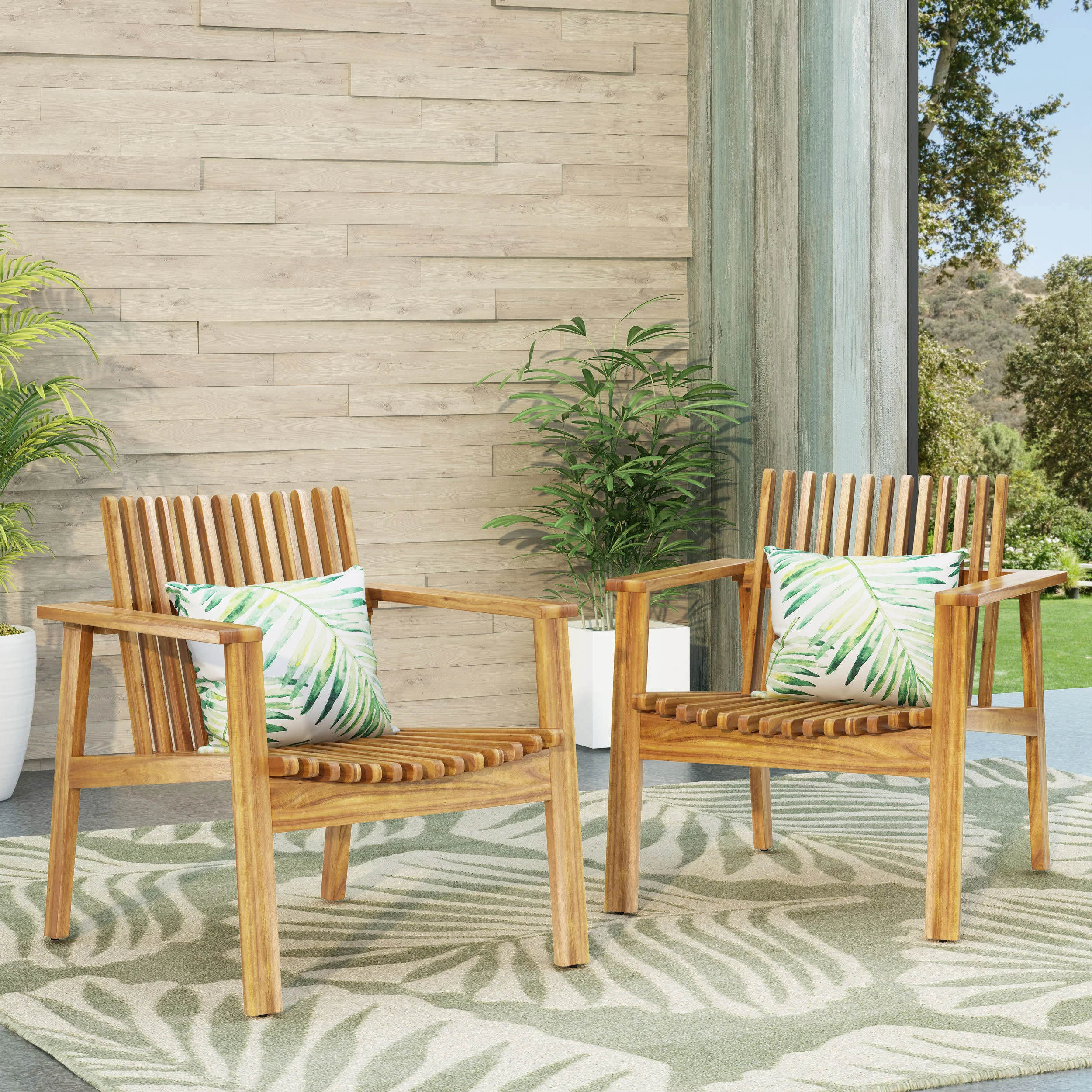 Naomi Outdoor Acacia Wood Slatted Club Chairs, Set of 2, Teak - furnishings