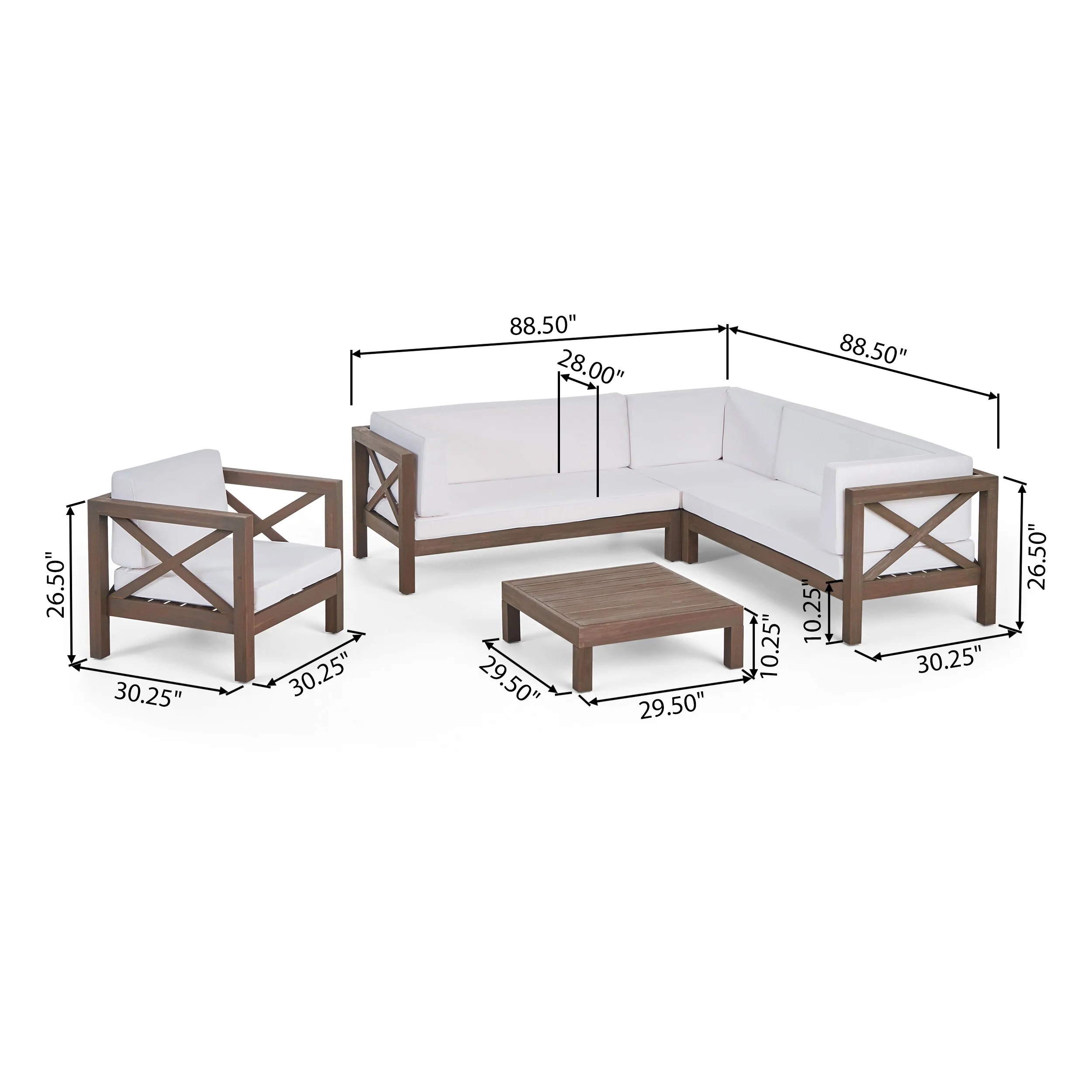 Morgan Outdoor 6 Seater Acacia Wood Sectional Sofa and Club Chair Set - furnishings