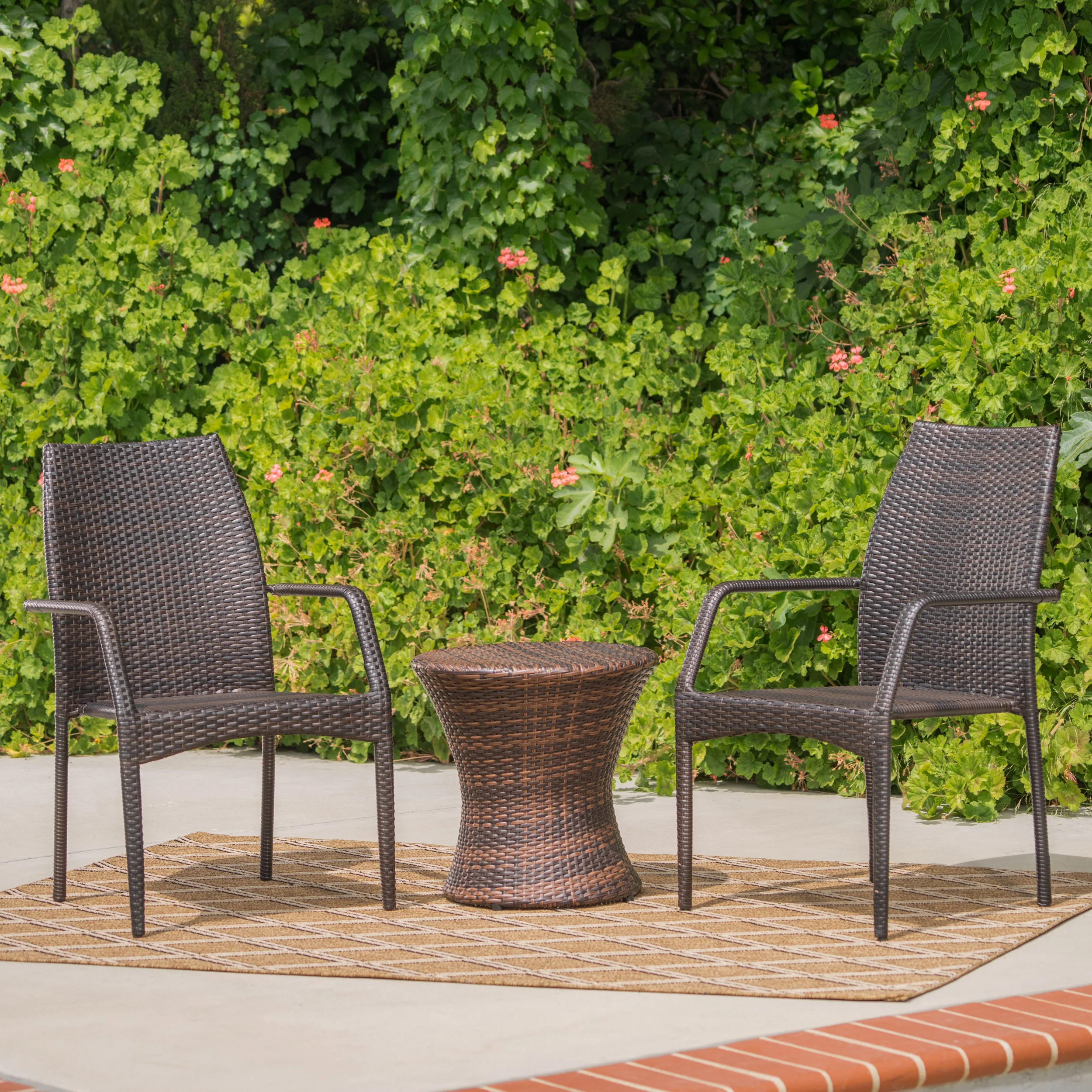 Dawson Outdoor 3 Piece Multi-brown Wicker Stacking Chair Chat Set - furnishings