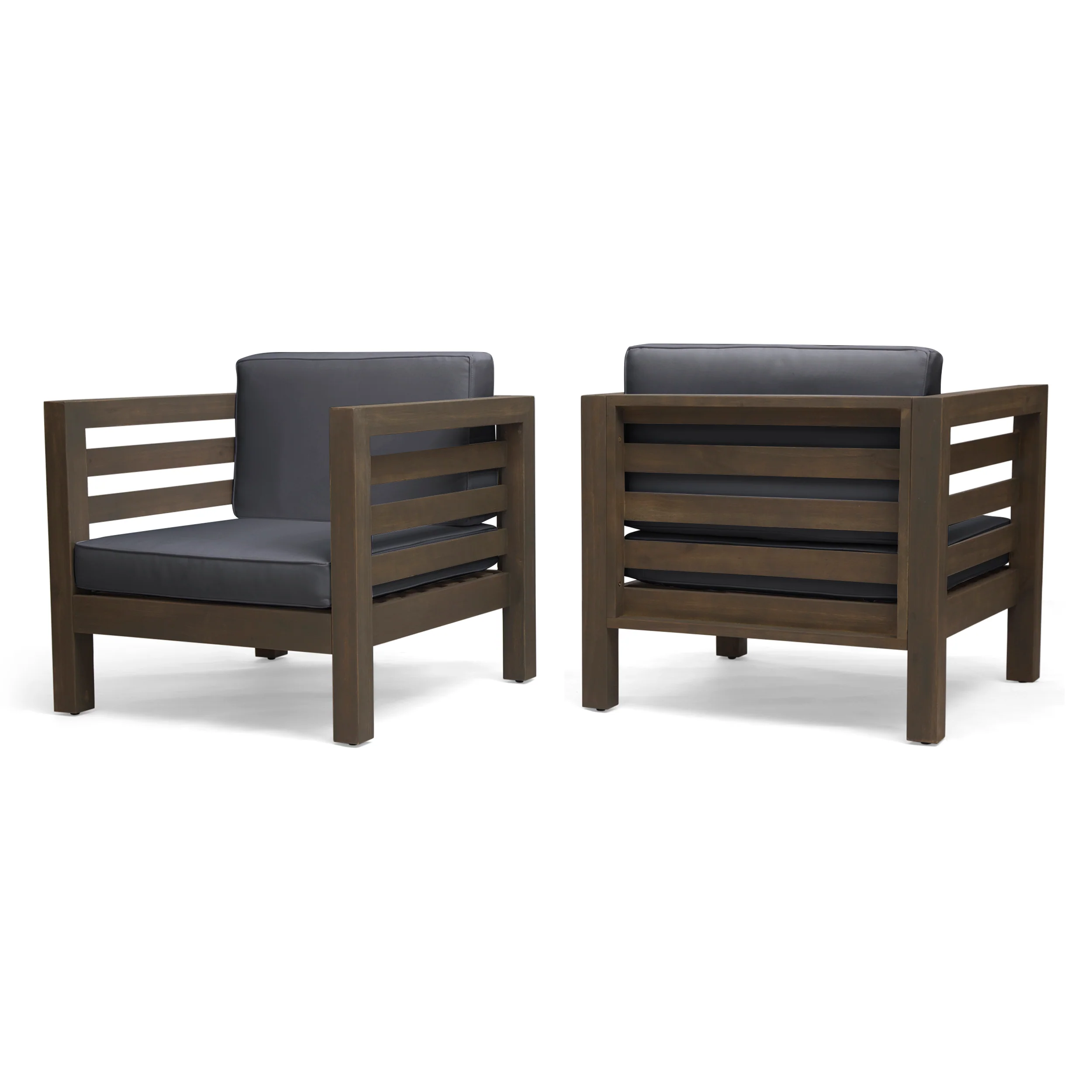 Louise Outdoor Acacia Wood Club Chairs with Cushions (Set of 2) - furnishings