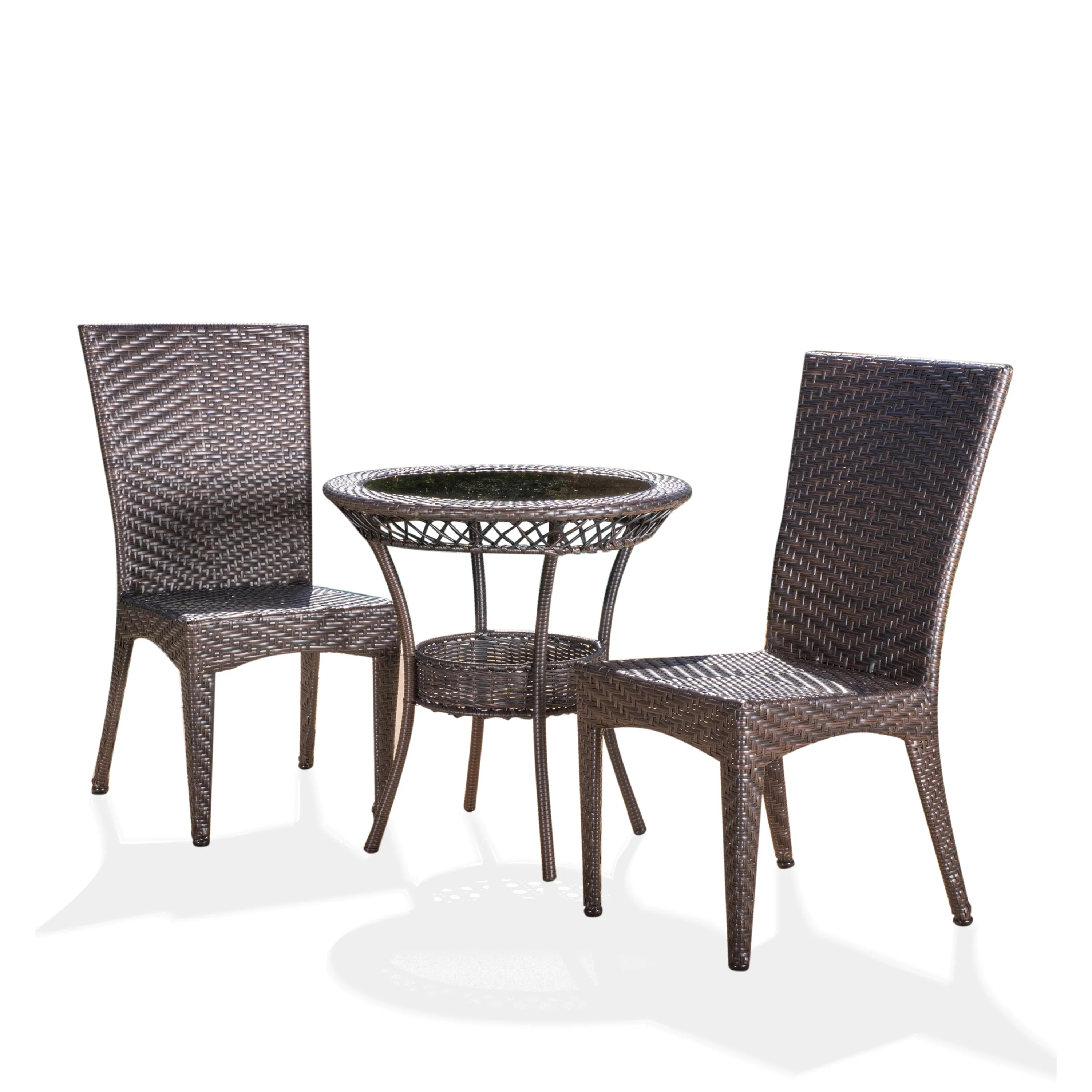 Solana Outdoor Multibrown Wicker 3pc Bistro Set - furnishings
