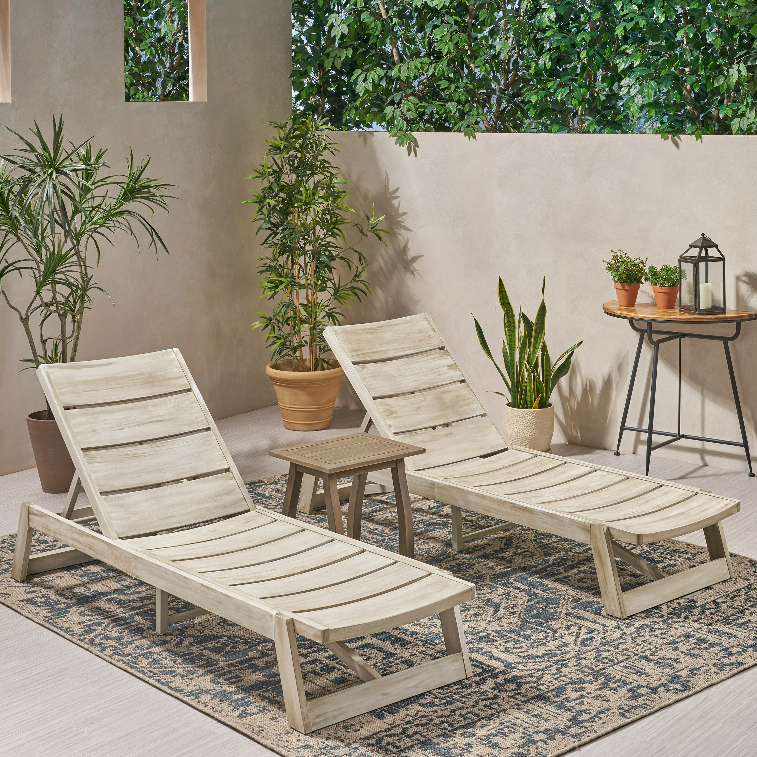 Penny Outdoor Acacia Wood Chaise 3 Piece Lounge Set - furnishings