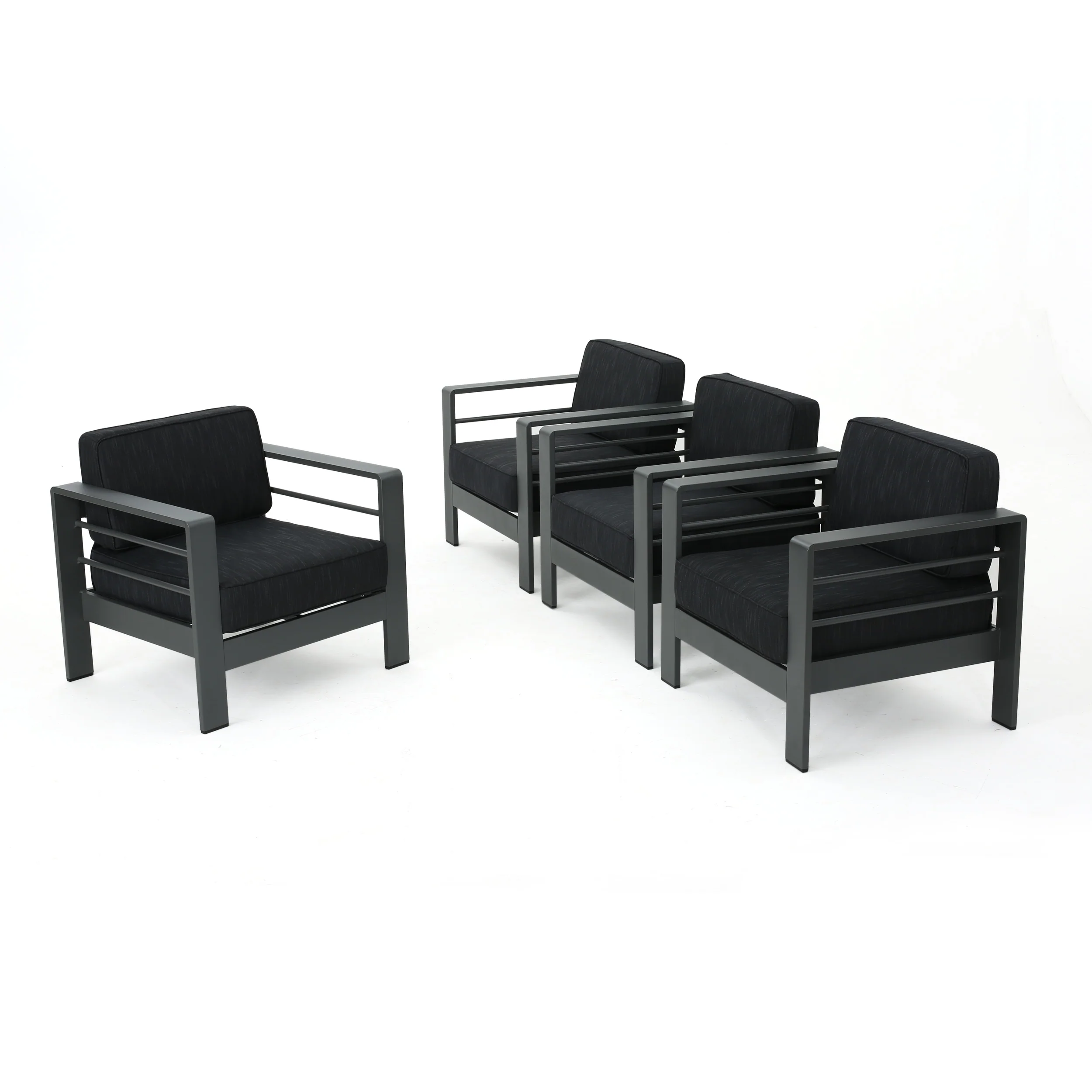 Crested Bay Outdoor Gray Aluminum Club Chairs with Water Resistant Cushions - furnishings