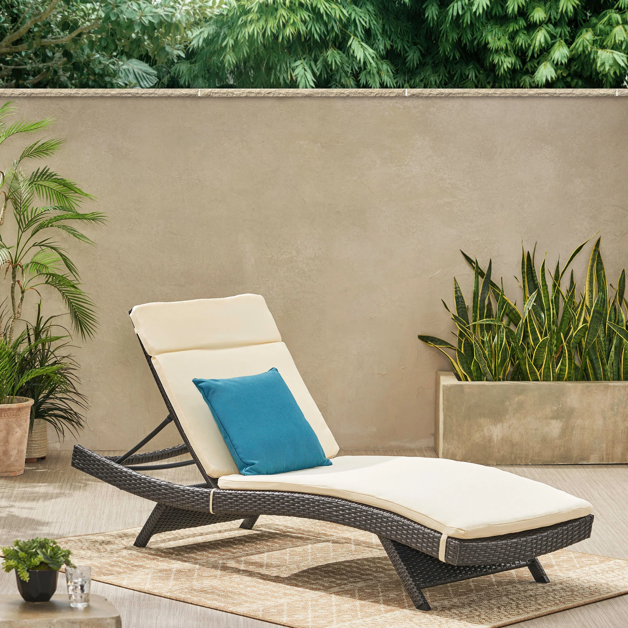 Nassau Outdoor Grey Wicker Adjustable Chaise Lounge with Cushion - furnishings