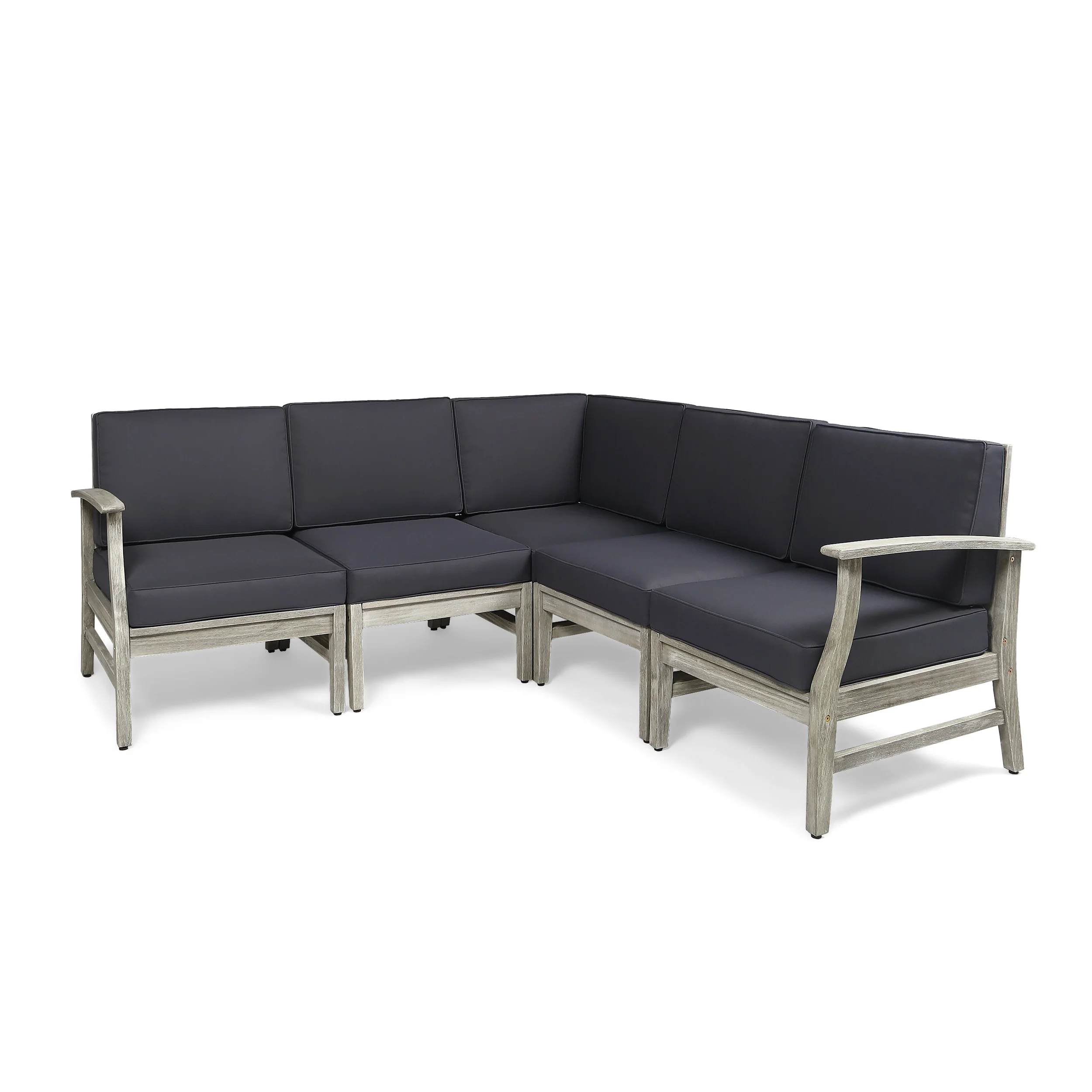 Capri Outdoor 5 Piece Acacia Wood Sectional Sofa Set - furnishings