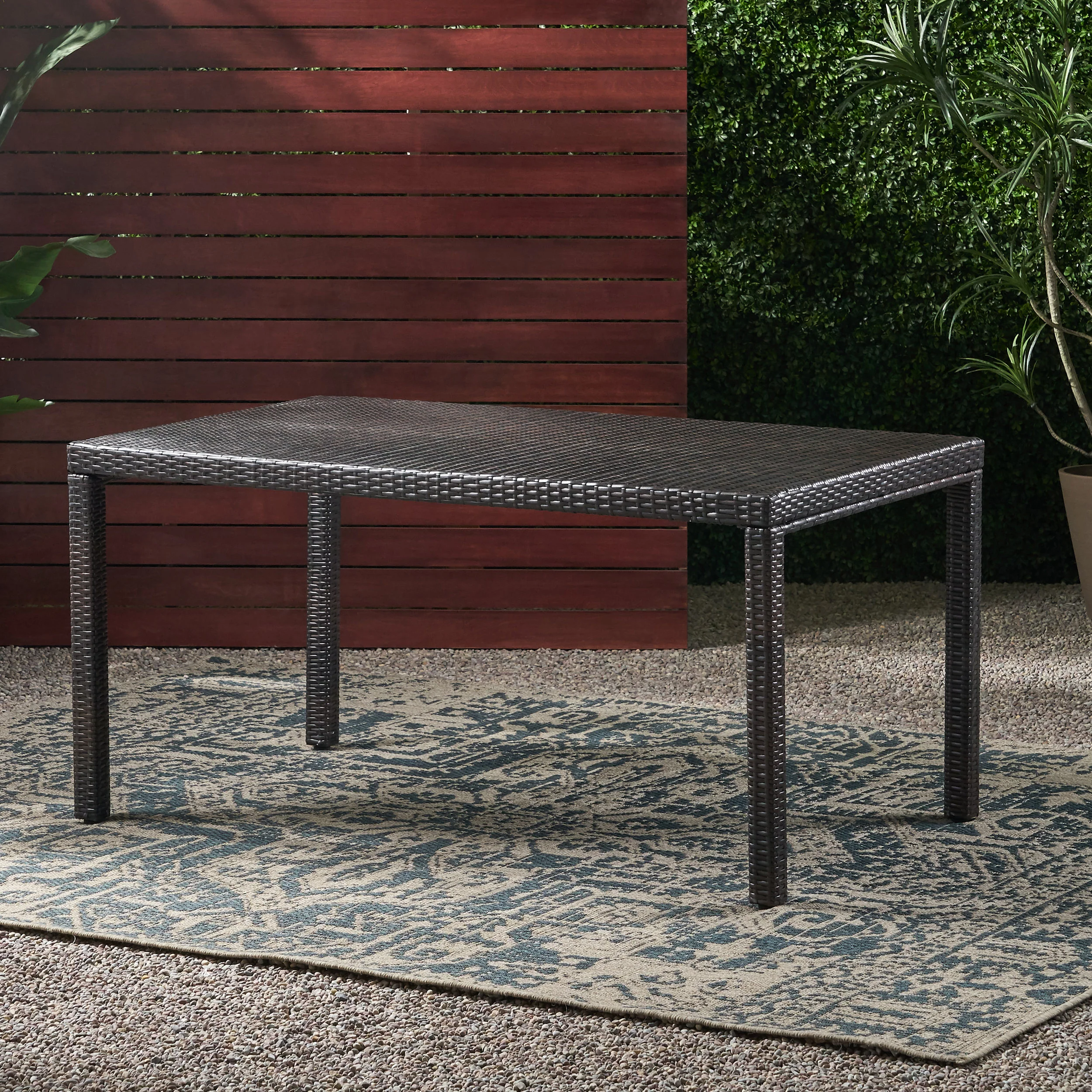 Edene Outdoor Multibrown Wicker Rectangular Dining Table - furnishings