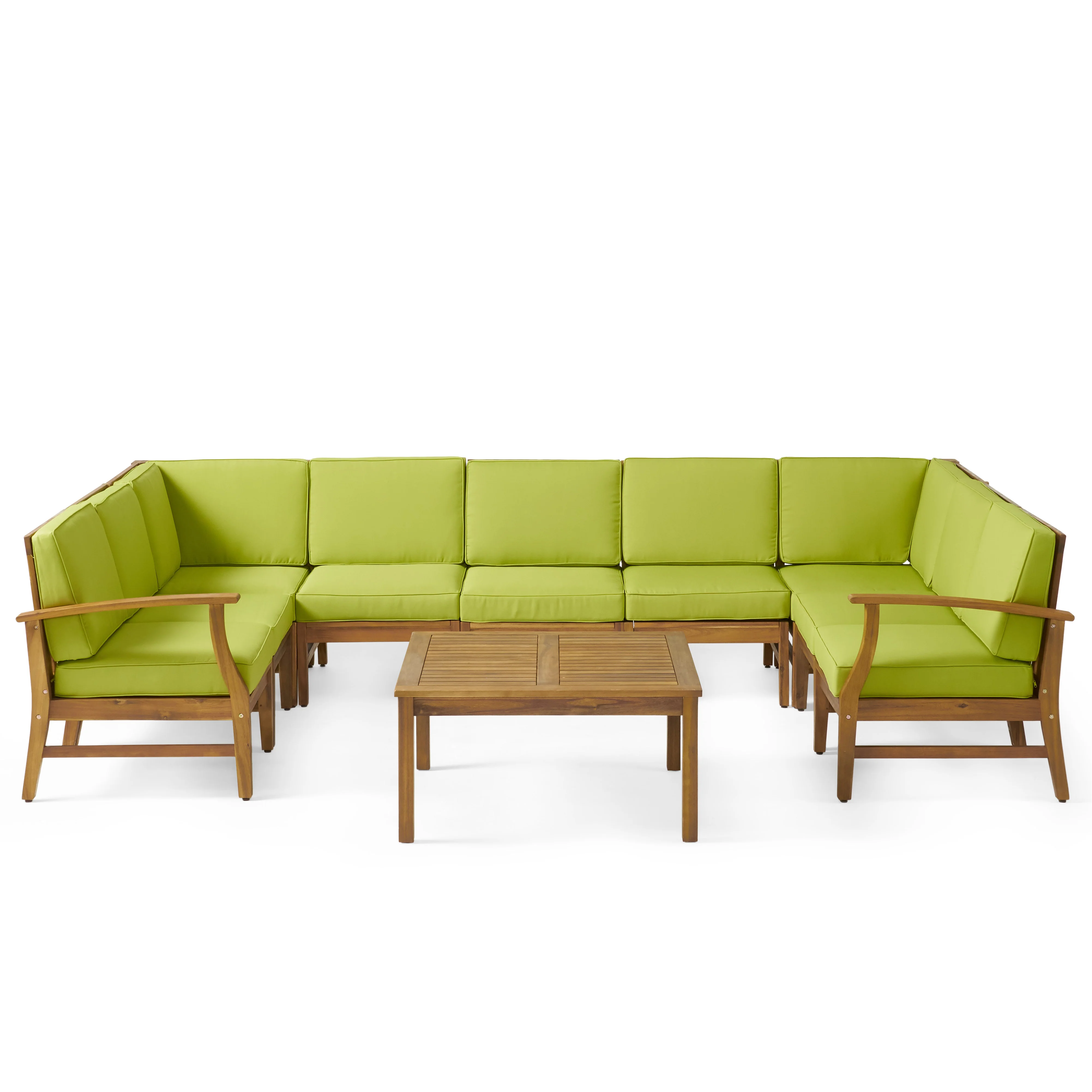 Judith Outdoor 9 Seater Acacia Wood Sectional Sofa Set with Cushions - furnishings