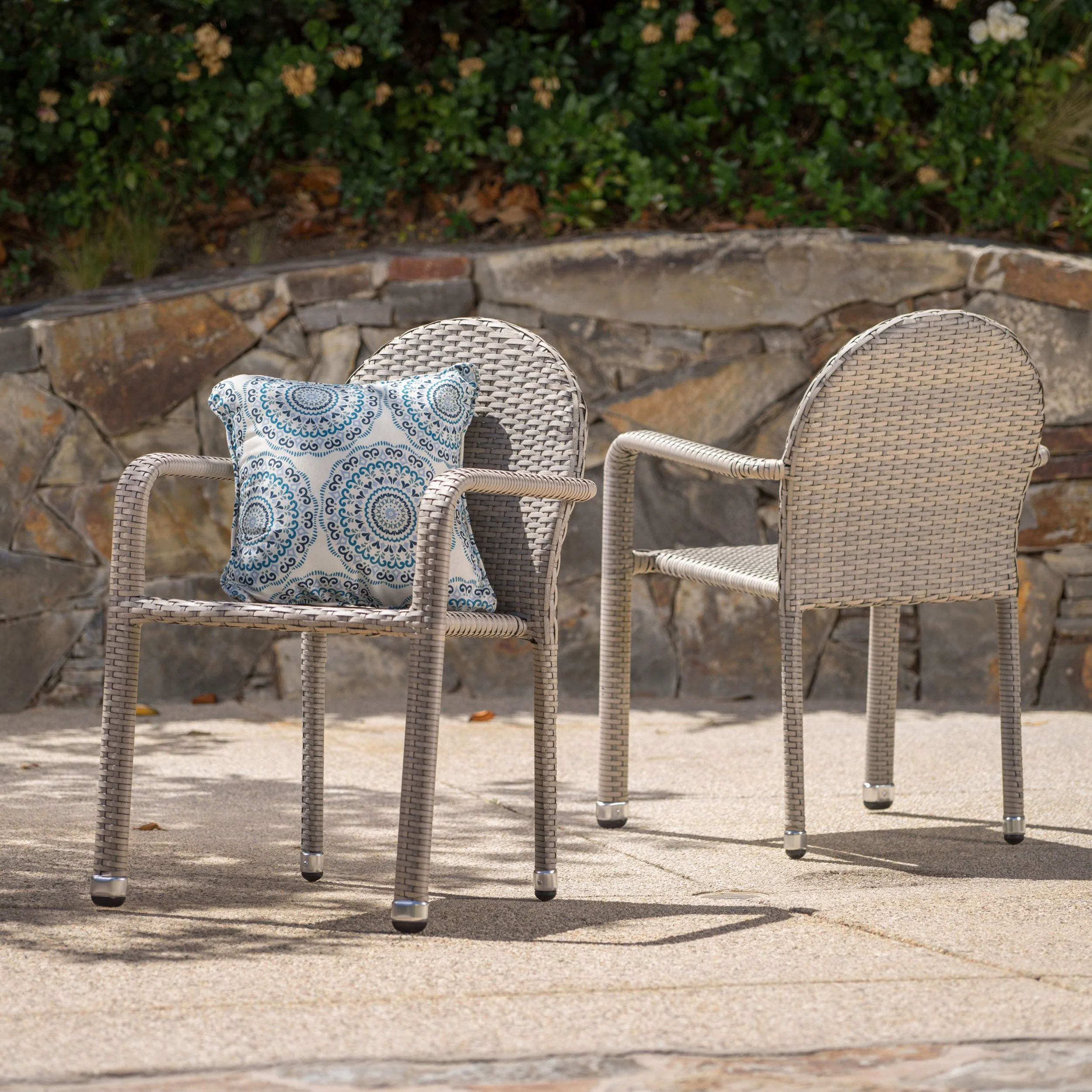 Ava Outdoor Wicker Armed Aluminum Framed Stack Chairs (Set of 2) - furnishings