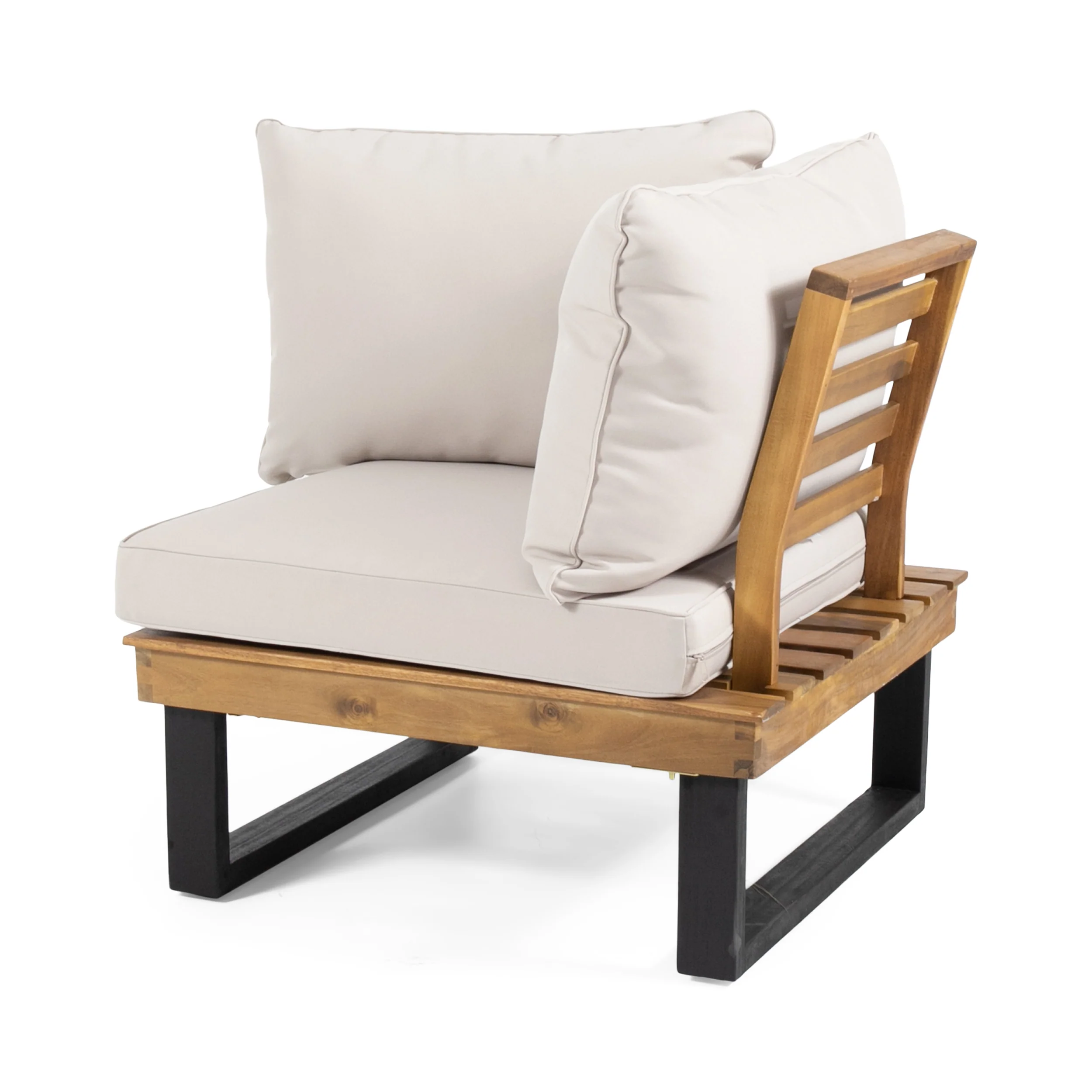 Sierra Outdoor Acacia Wood 5 Seater Sofa Sectional with Water-Resistant Cushions - furnishings