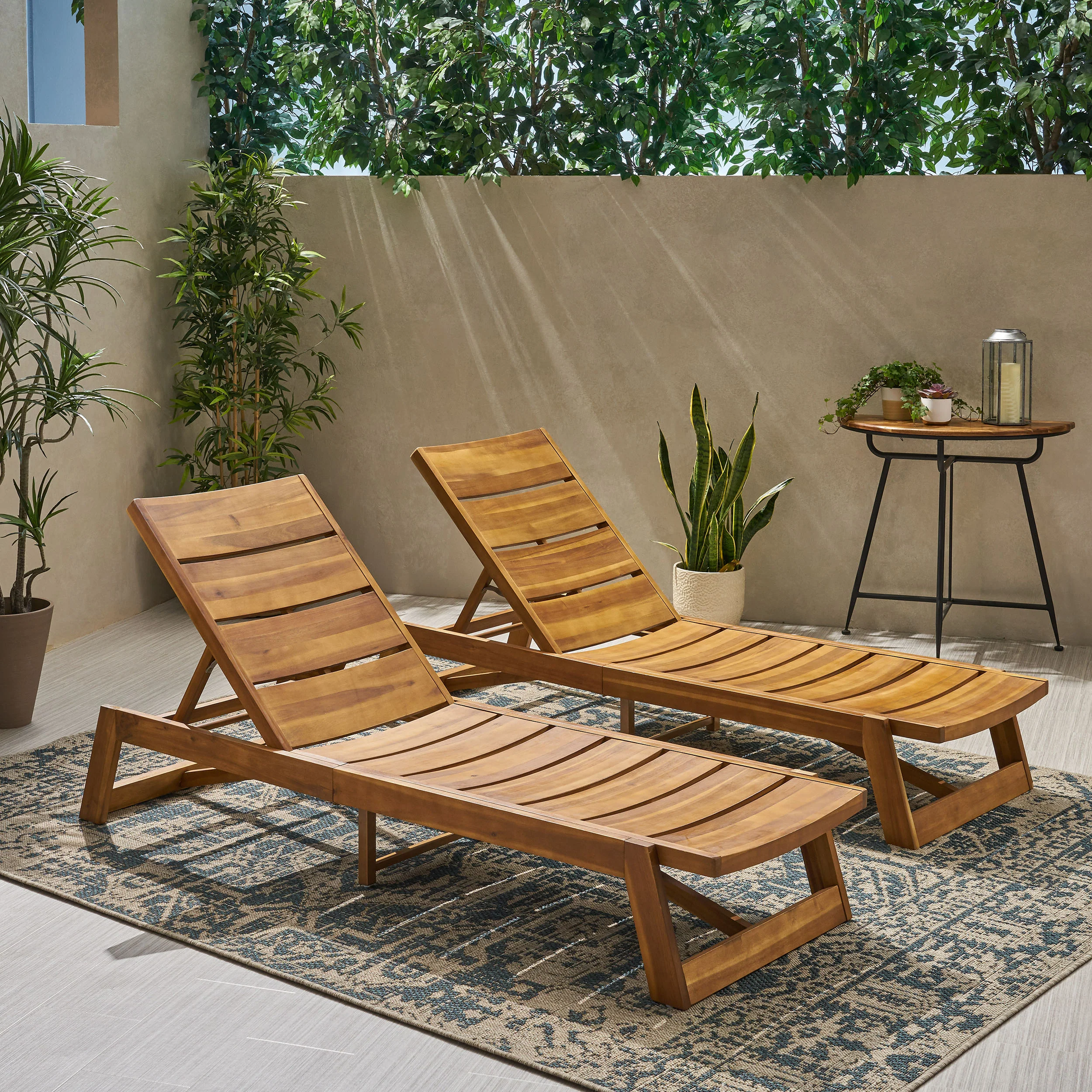 Adelaide Outdoor Wood and Iron Chaise Lounges (Set of 2) - furnishings