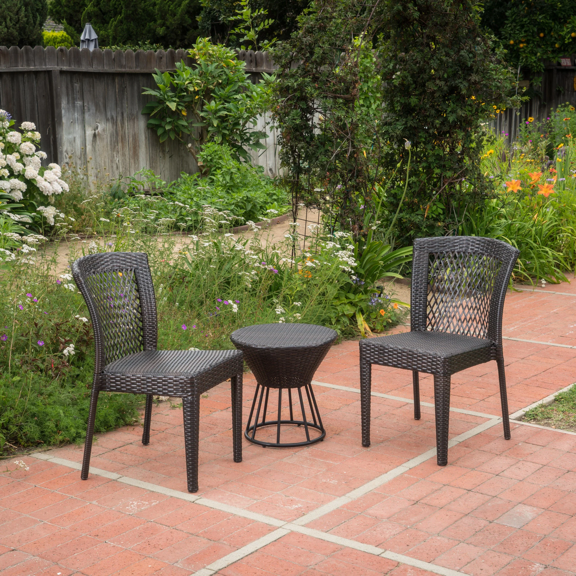 Capella Outdoor 3 Piece Multi-brown Wicker Stacking Chair Chat Set - furnishings