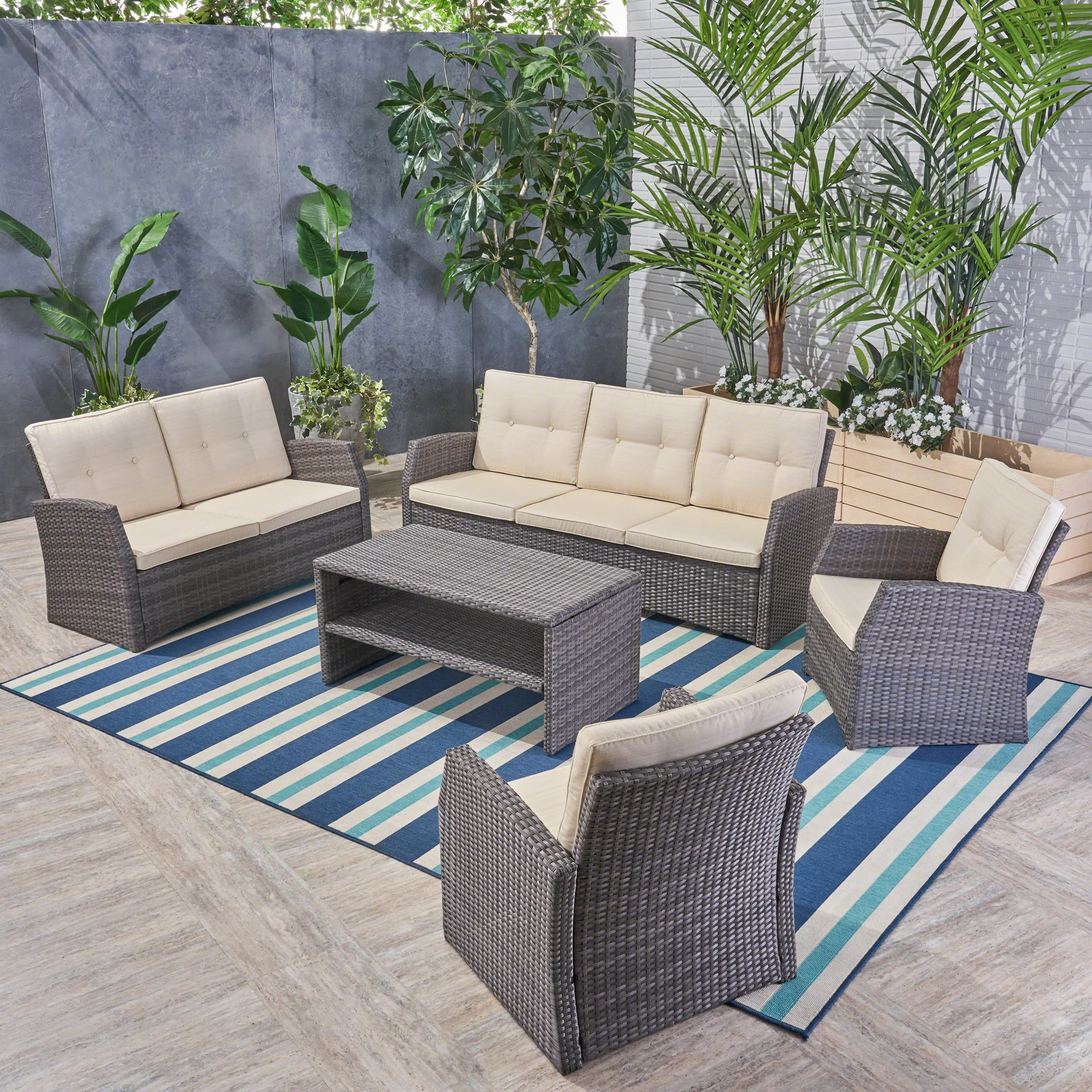 Roswell Outdoor 7 Seater Wicker Chat Set - furnishings