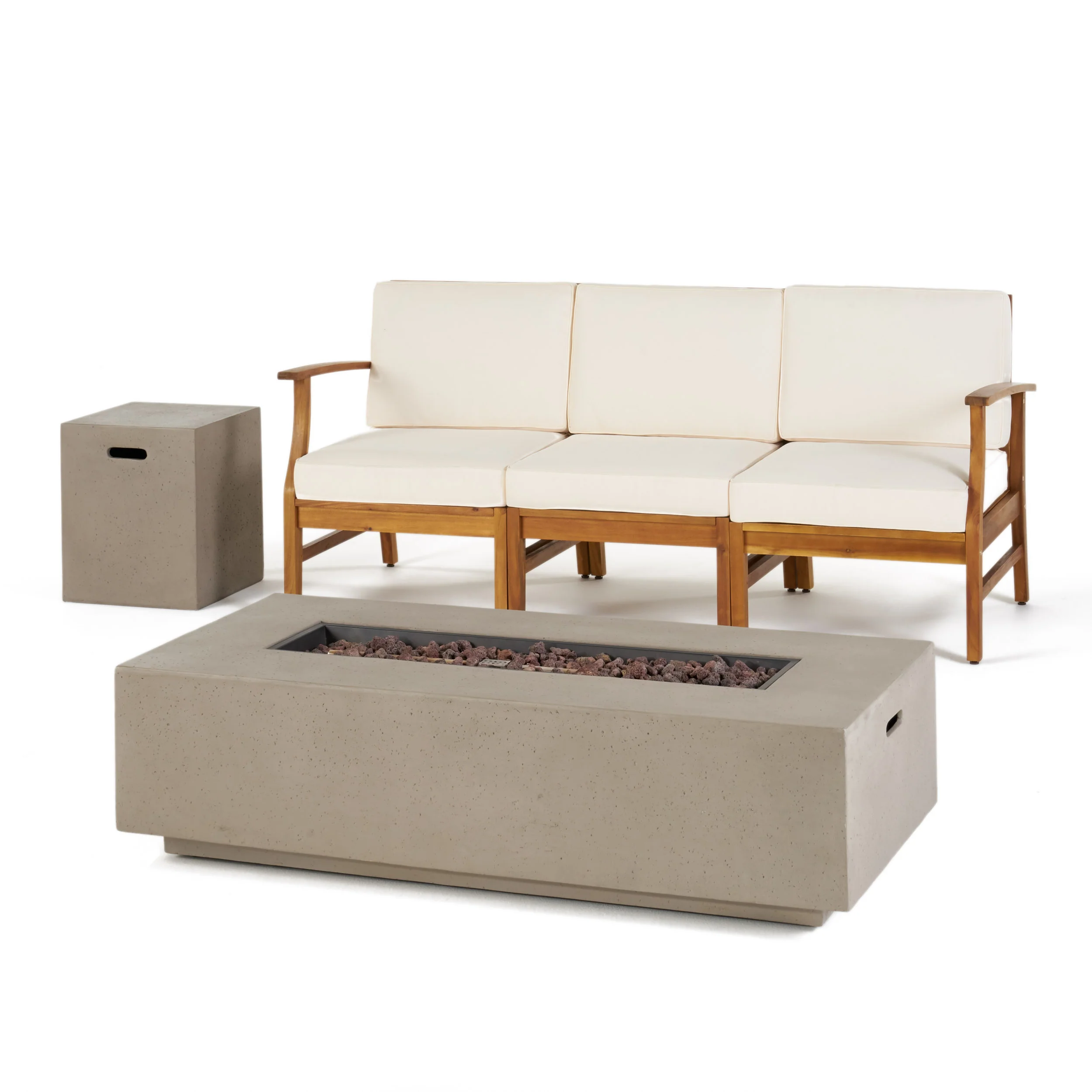 Capri Outdoor 3 Seater Wood Fire Pit Sofa Set - furnishings