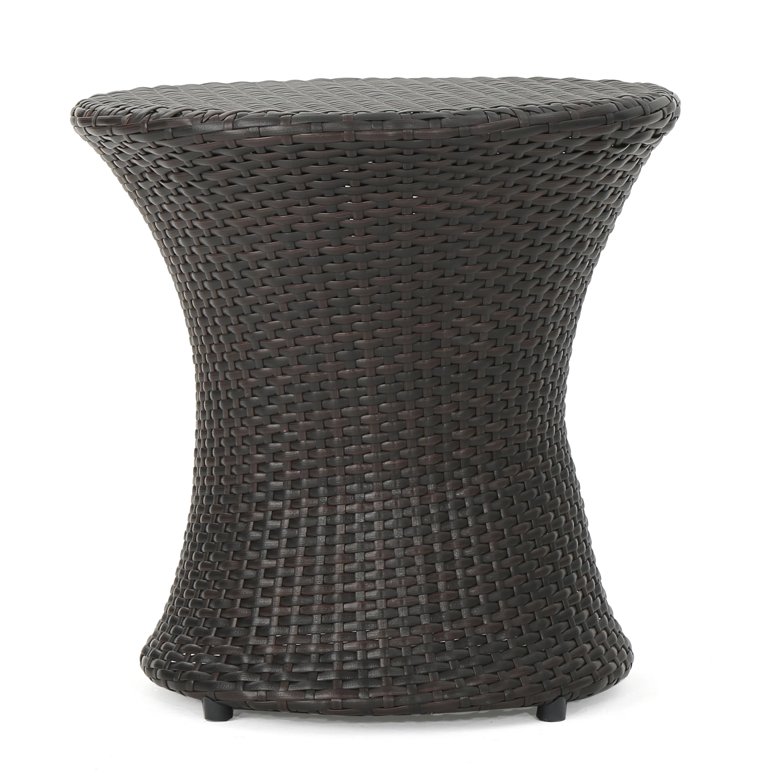 Townsgate Outdoor Brown Wicker Hourglass Side Table - furnishings