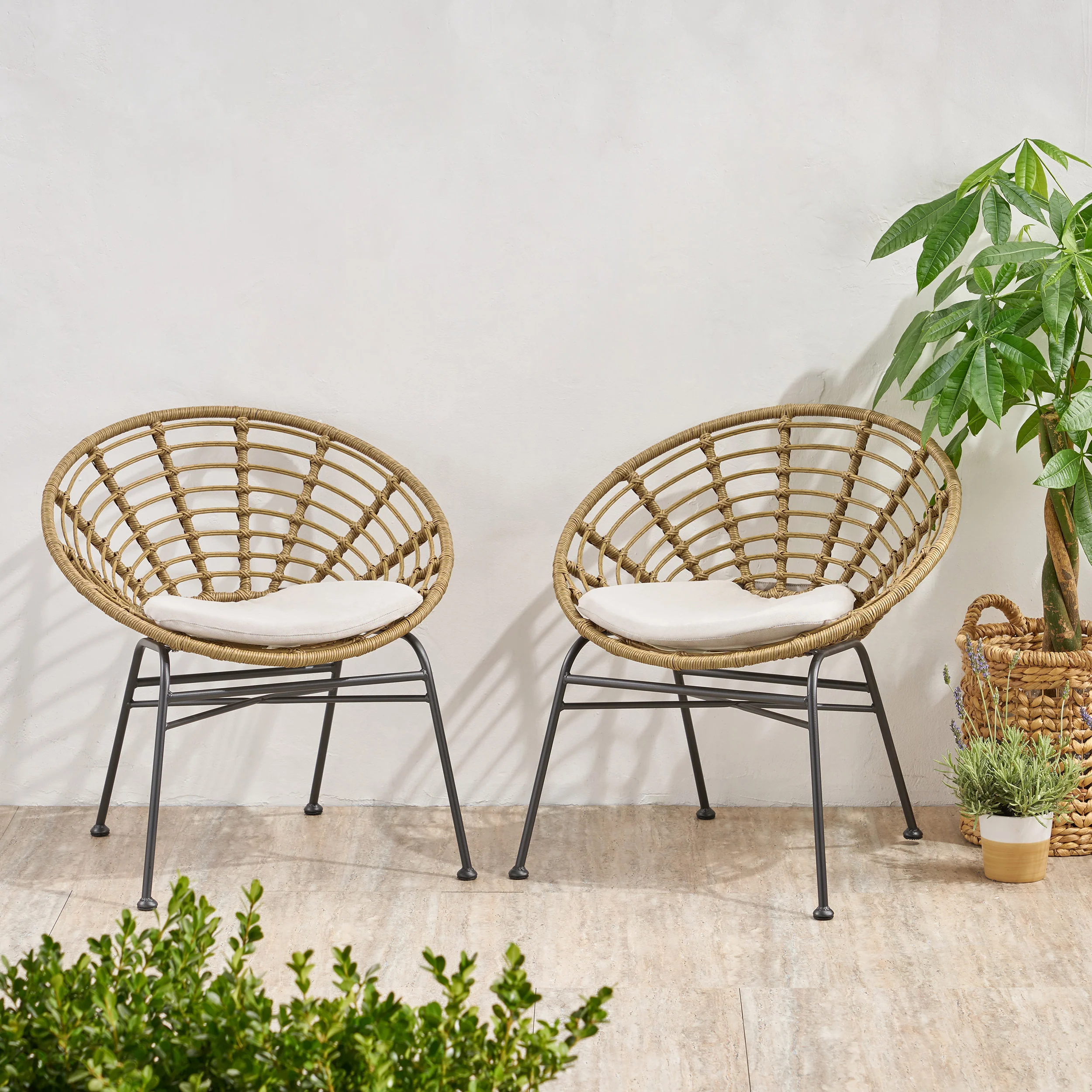 Keegan Outdoor Wicker Dining Chair with Cushion (Set of 2) - furnishings