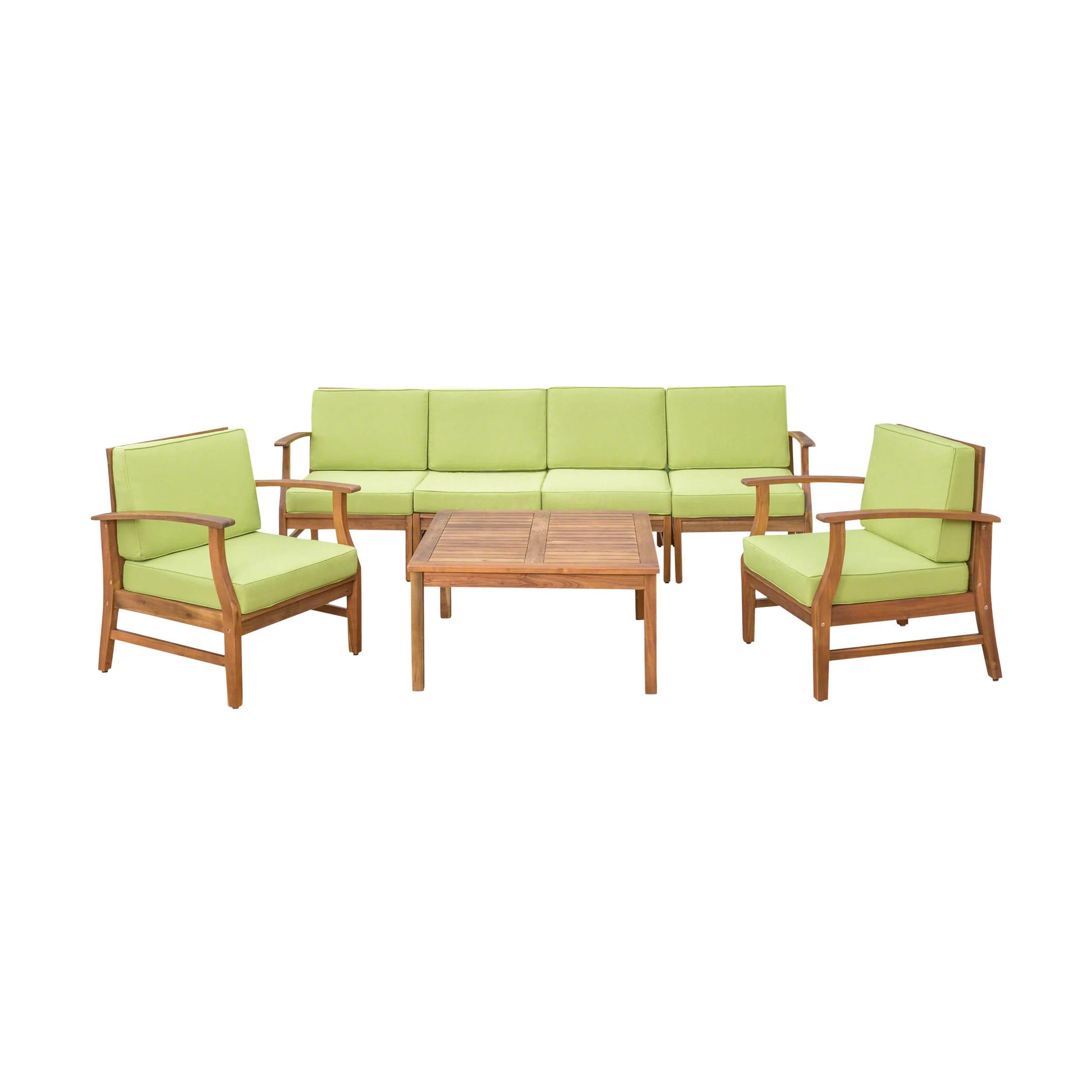 Scarlett Outdoor 6 Seat Teak Finished Acacia Wood Sofa and Table Set - furnishings
