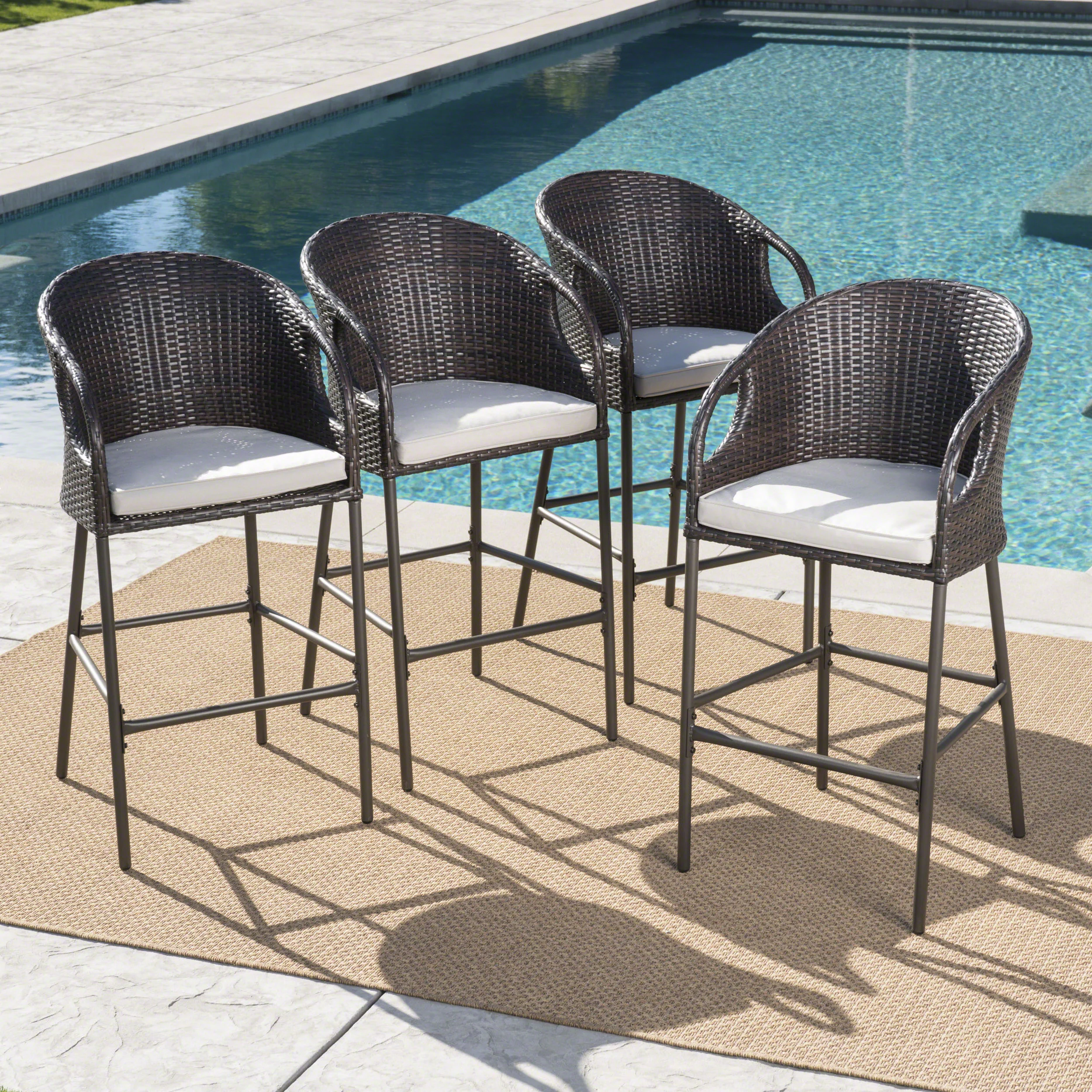 Dunlevy 31-Inch Outdoor Wicker Barstools with Water Resistant Cushions - furnishings