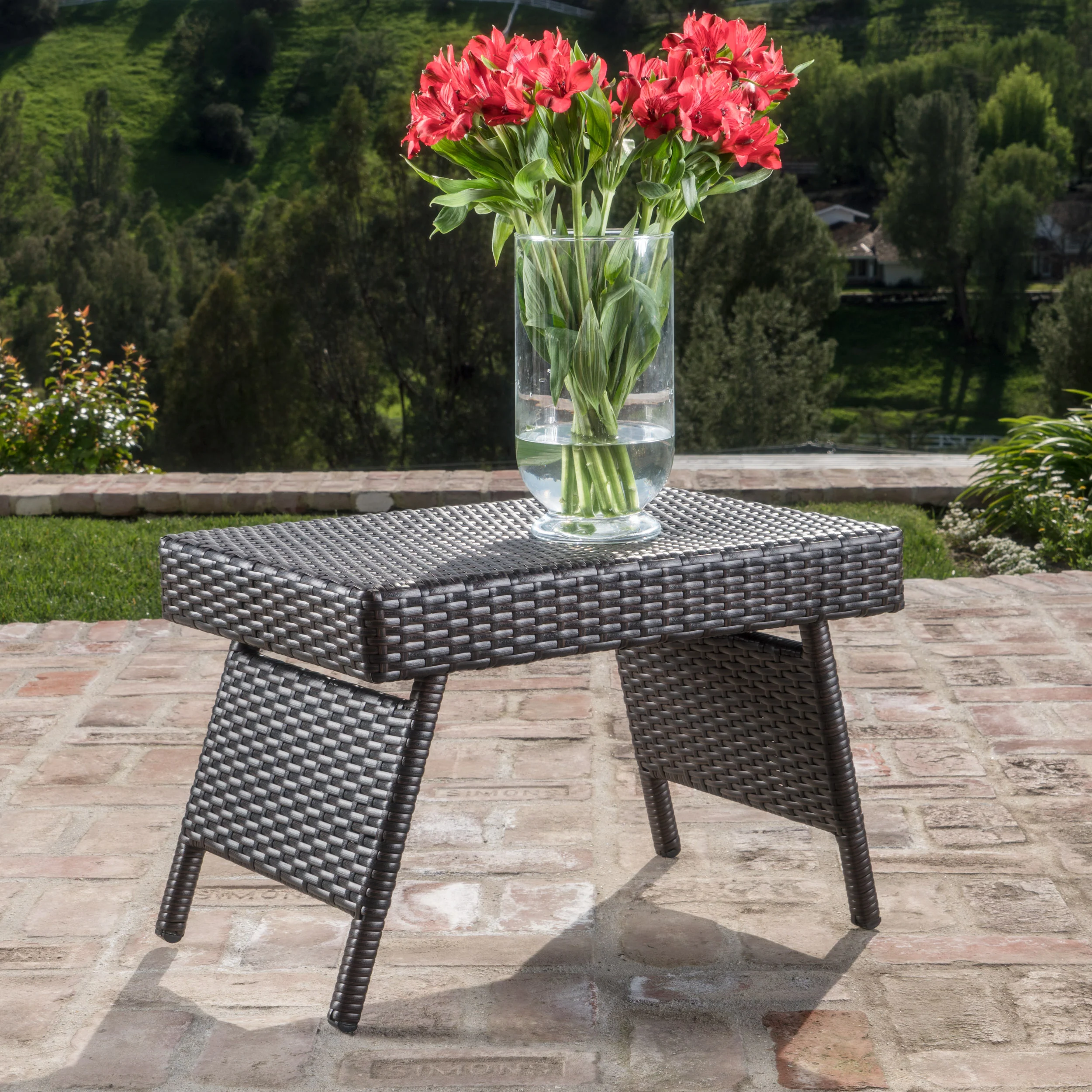 Thelma Outdoor Wicker Chaise Lounge w/ Aluminum Frame & Table - furnishings