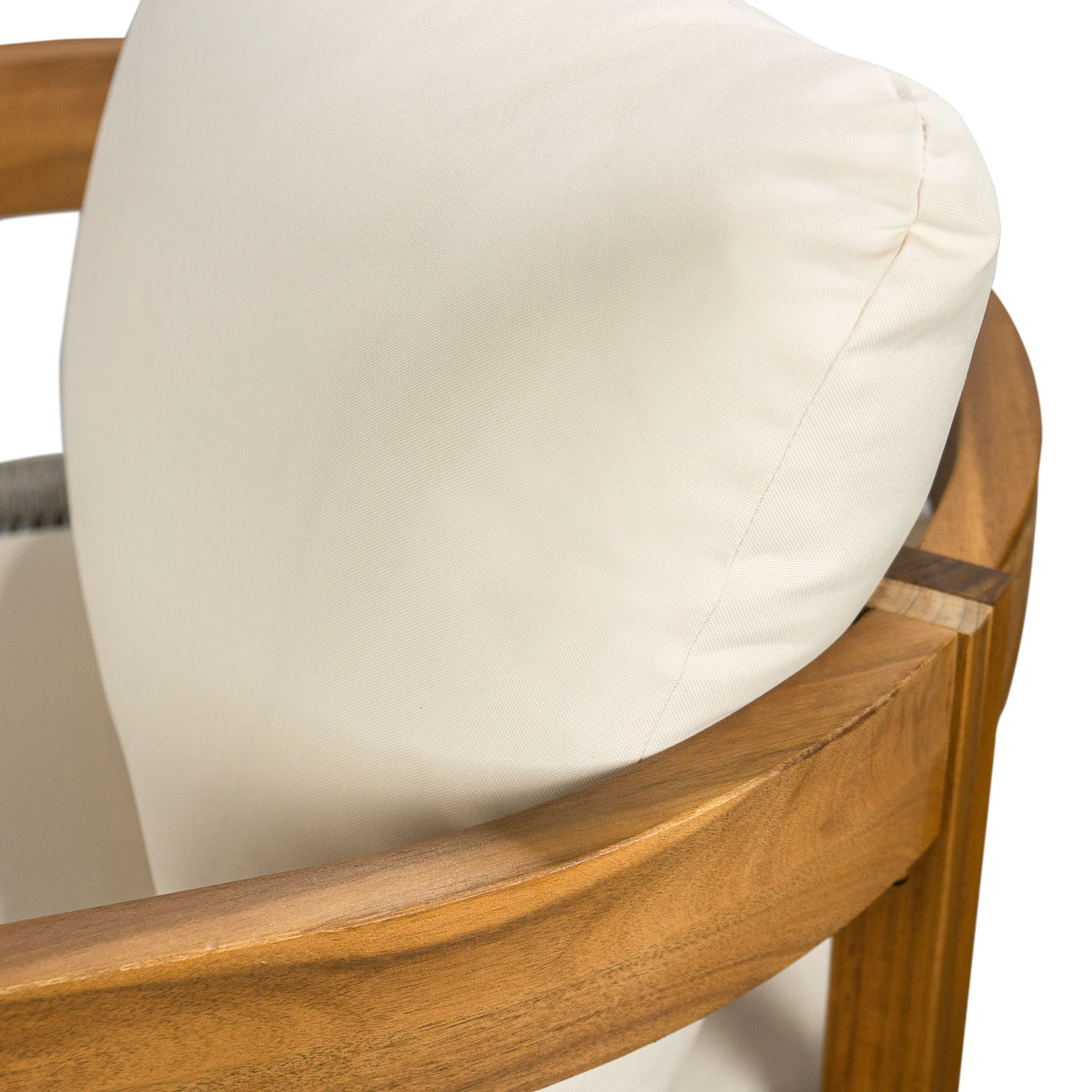 Rowane Teak Rope Weave Acacia Wood Outdoor Club Chairs with Beige Cushions - furnishings