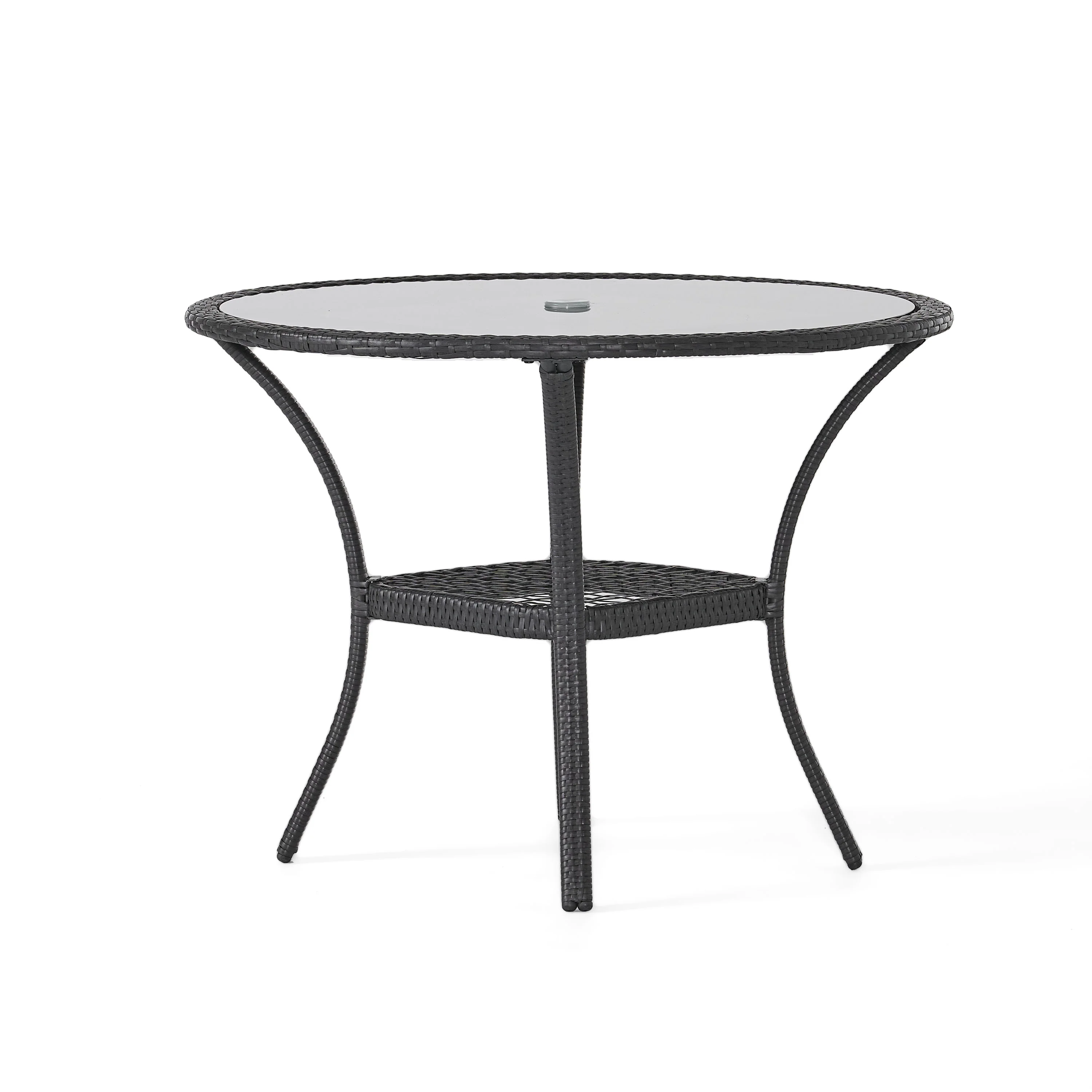 Hopp Outdoor Coastal Gray Wicker Side Table with Tempered Glass Top - furnishings
