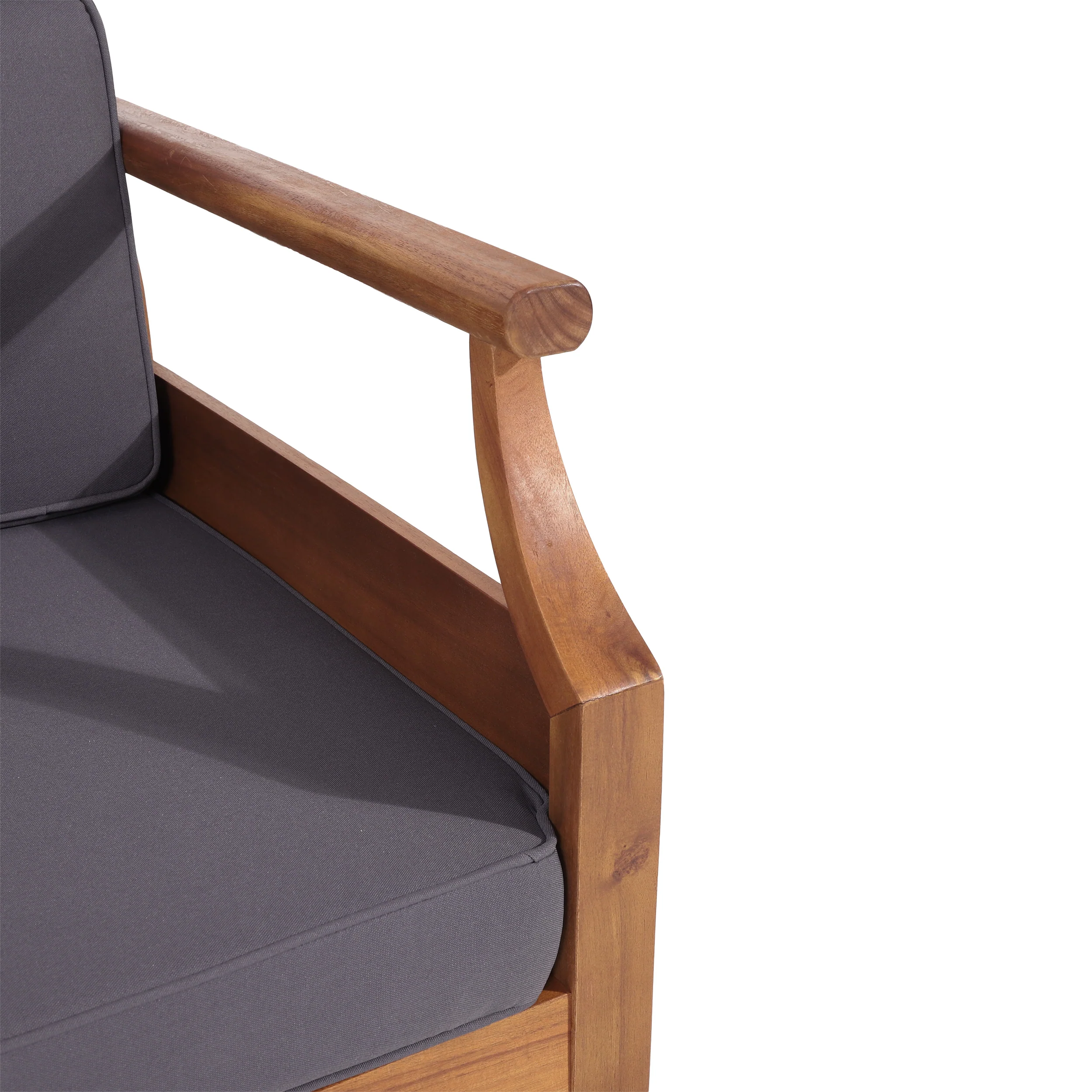 Bianca Mid-Century Modern Acacia Wood 3 Seater Sofa Chat Set with Ottoman, Teak and Dark Gray - furnishings