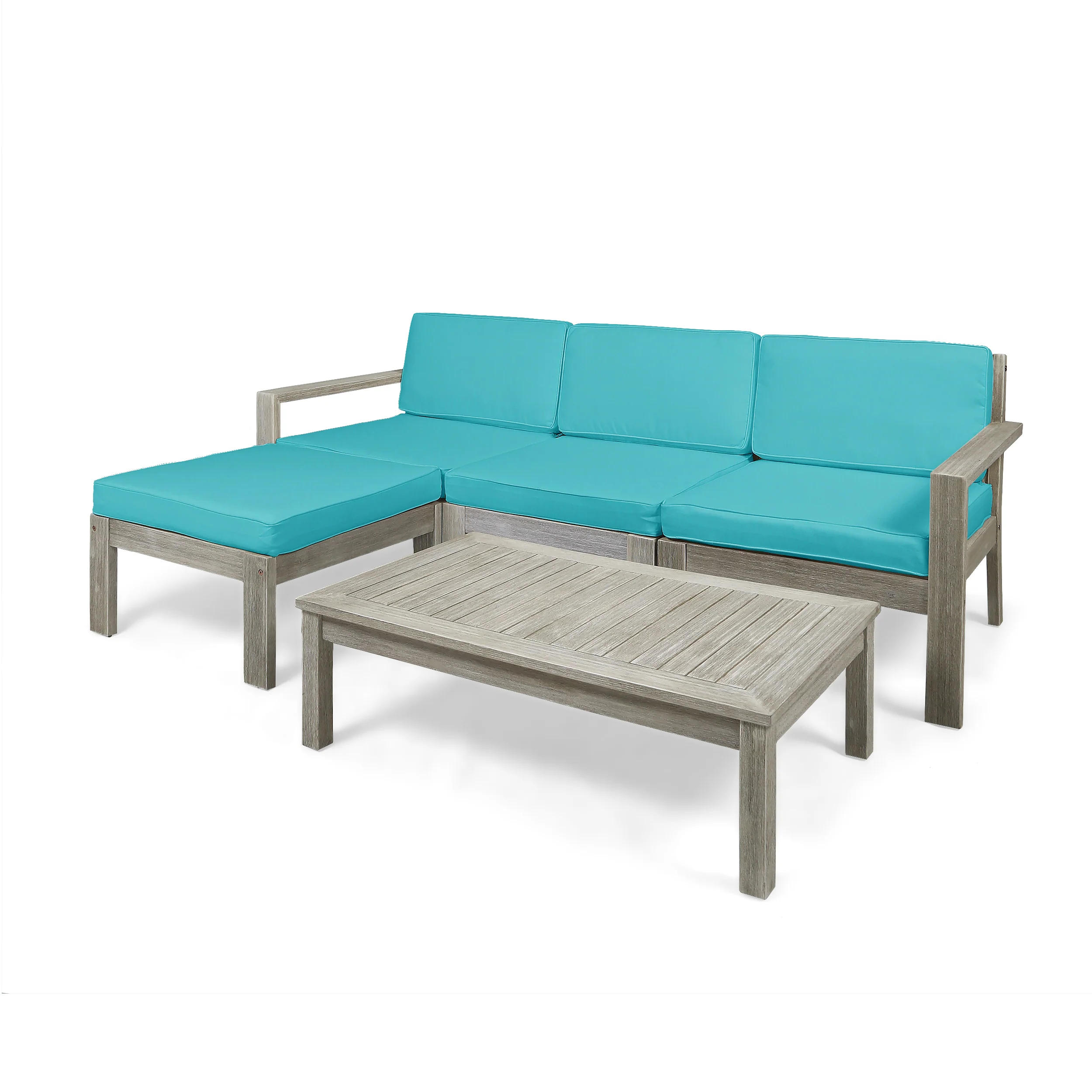 Makayla Ana Outdoor 3 Seater Acacia Wood Sofa Sectional with Cushions - furnishings