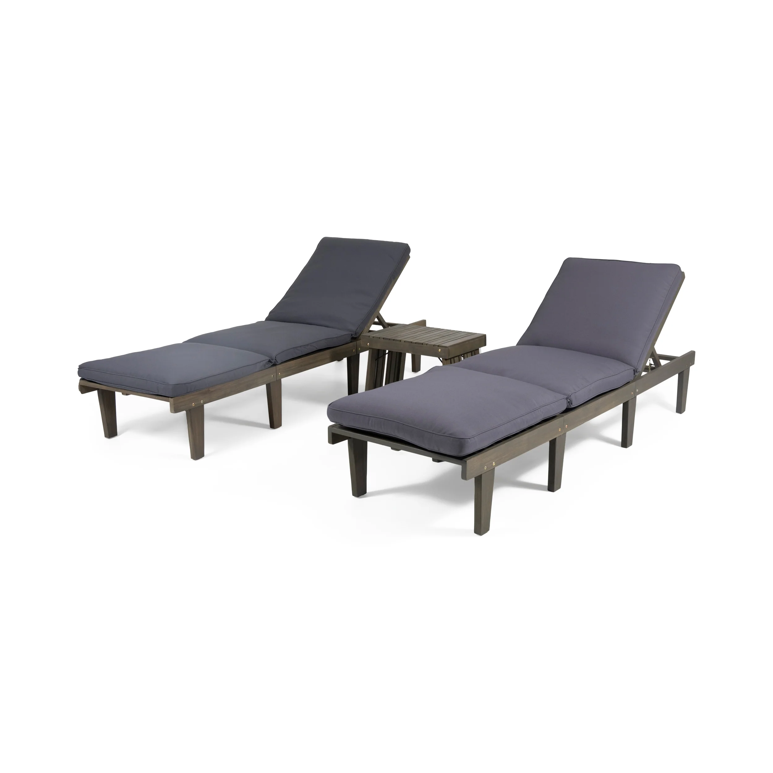 Paolo Outdoor Acacia Wood 3 Piece Chaise Lounge Set with Water-Resistant Cushions - furnishings