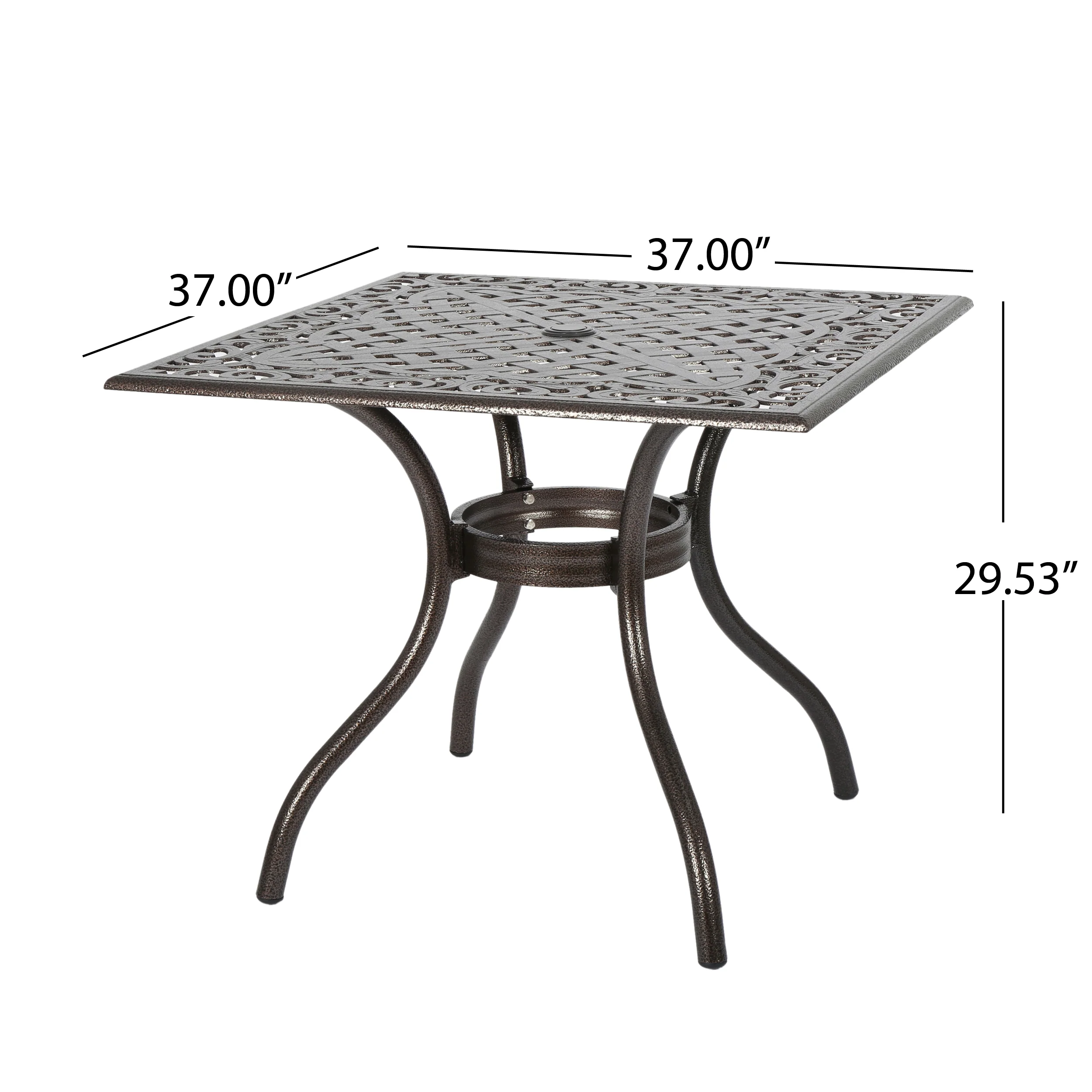 Monteria Traditional Outdoor Bronze Cast Aluminum Dining Table w/ Umbrella Hole - furnishings