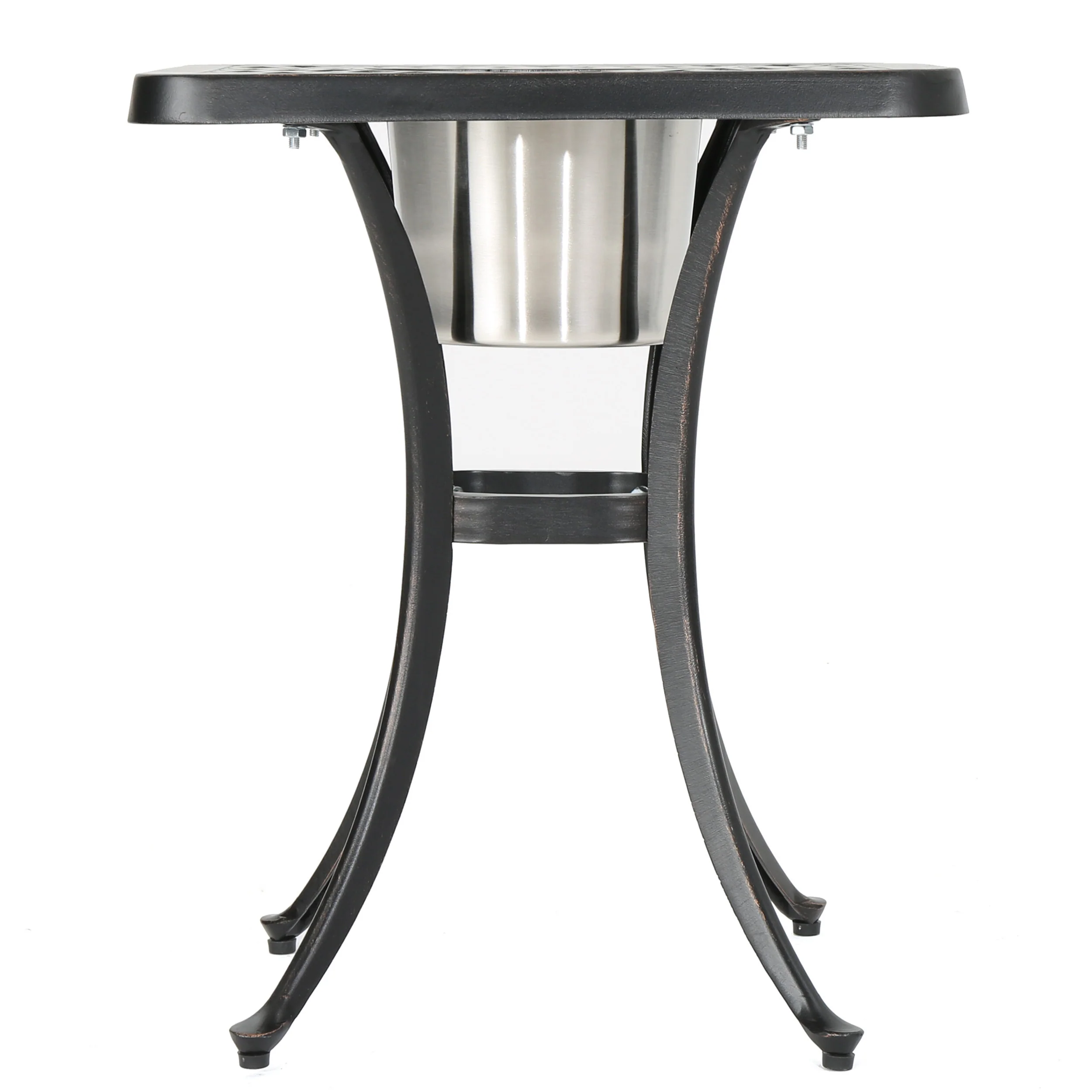 Ariel Outdoor Cast Aluminum Bistro Table with Ice Bucket, Black Copper - furnishings