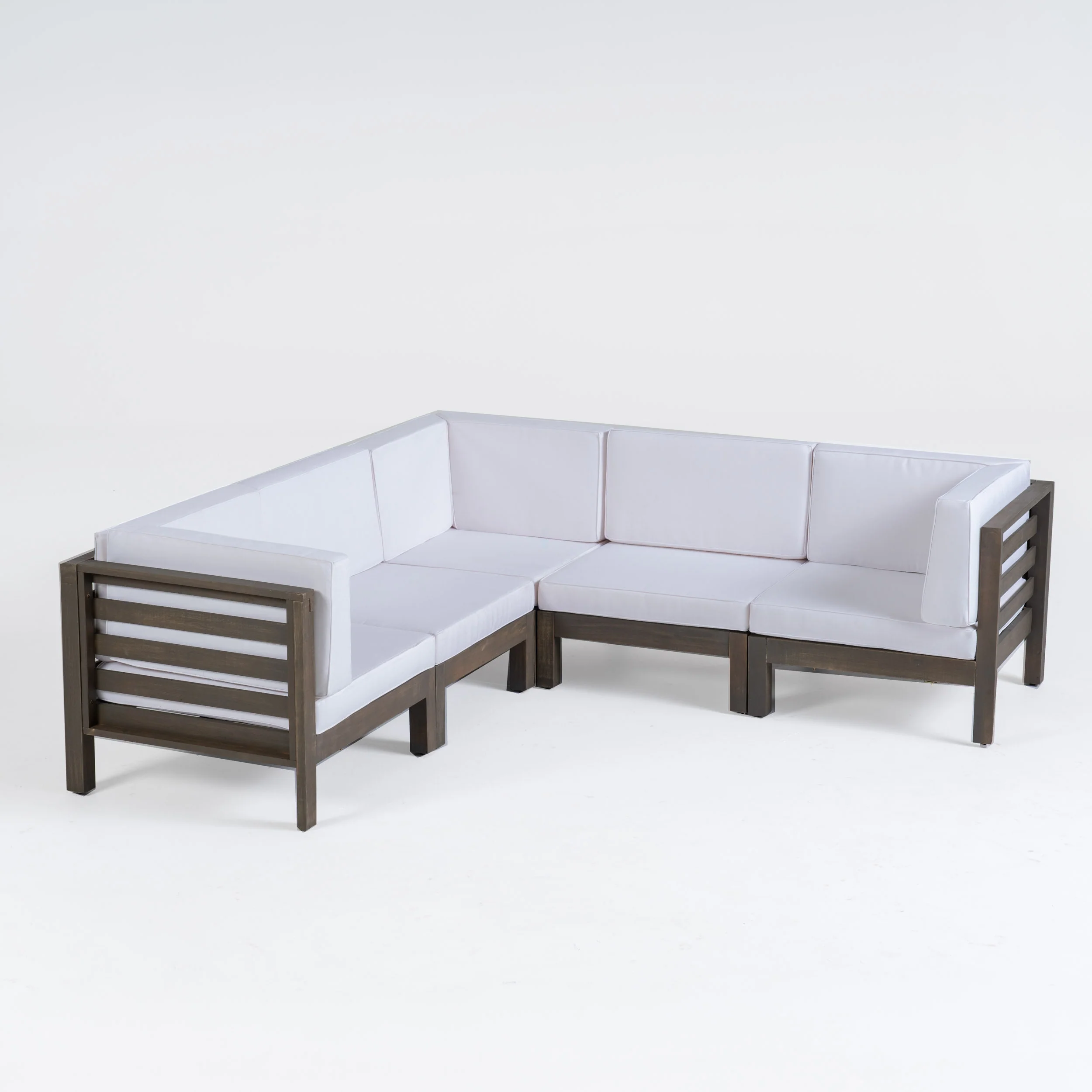 Dawson Outdoor V-Shaped Sectional Sofa Set - 5-Seater - Acacia Wood - Outdoor Cushions - furnishings