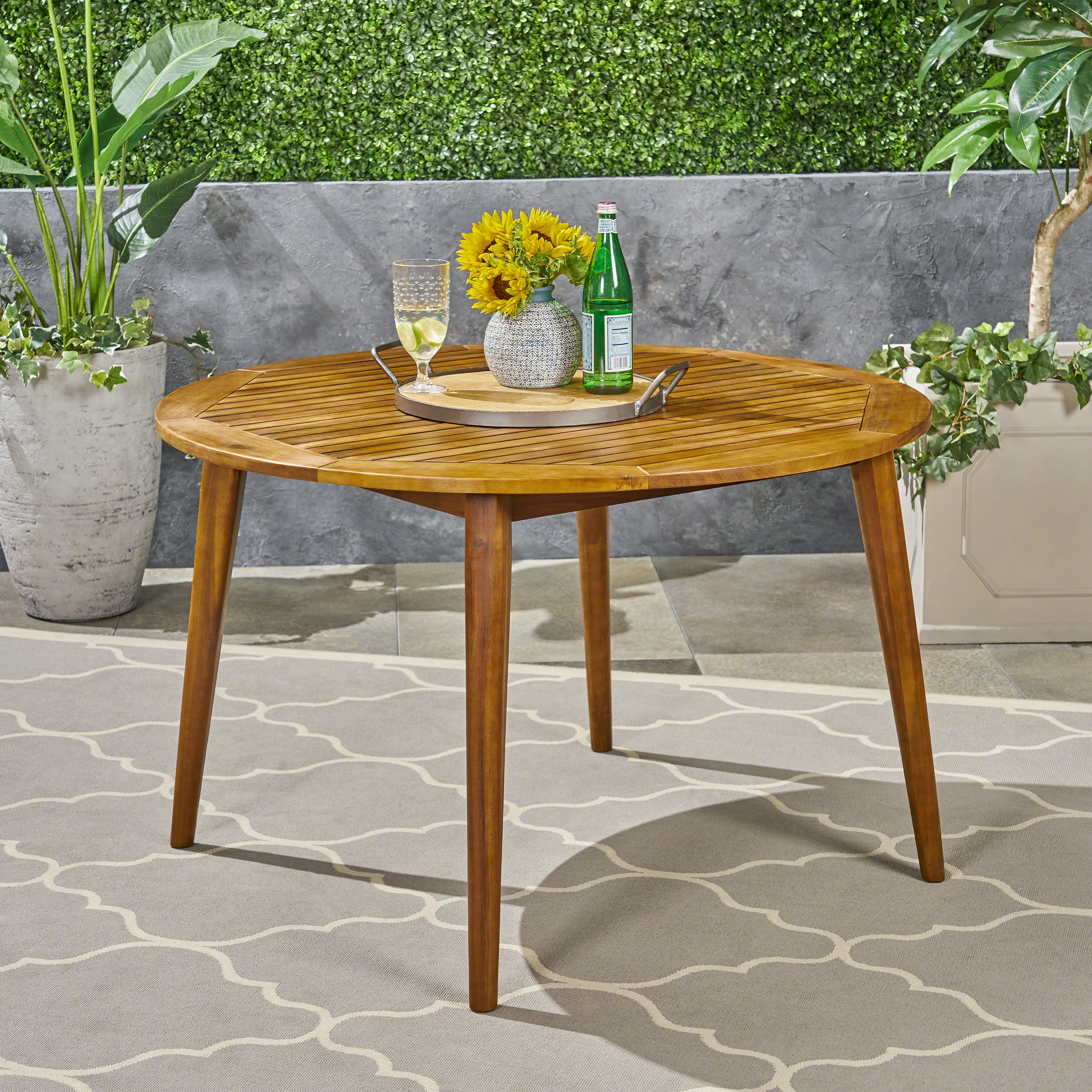 Nick Outdoor Acacia Wood Round Dining Table - furnishings