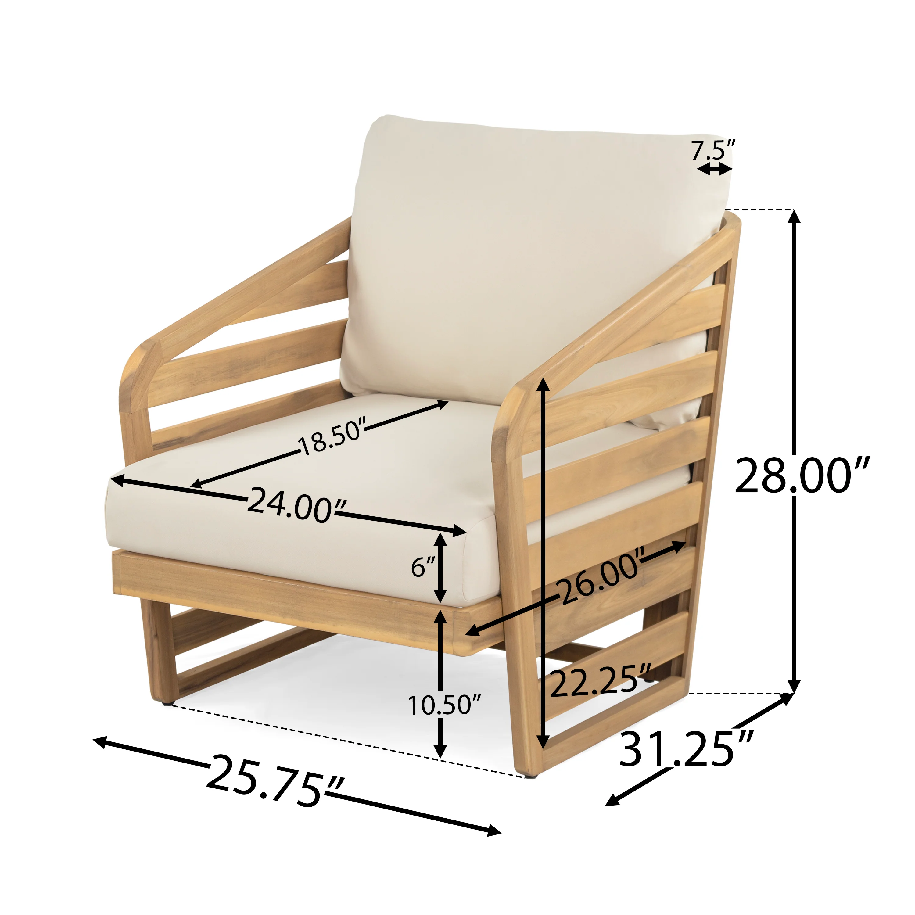 Marlower Teak Finish Acacia Wood Outdoor Lounge Chair with Beige Cushion - furnishings