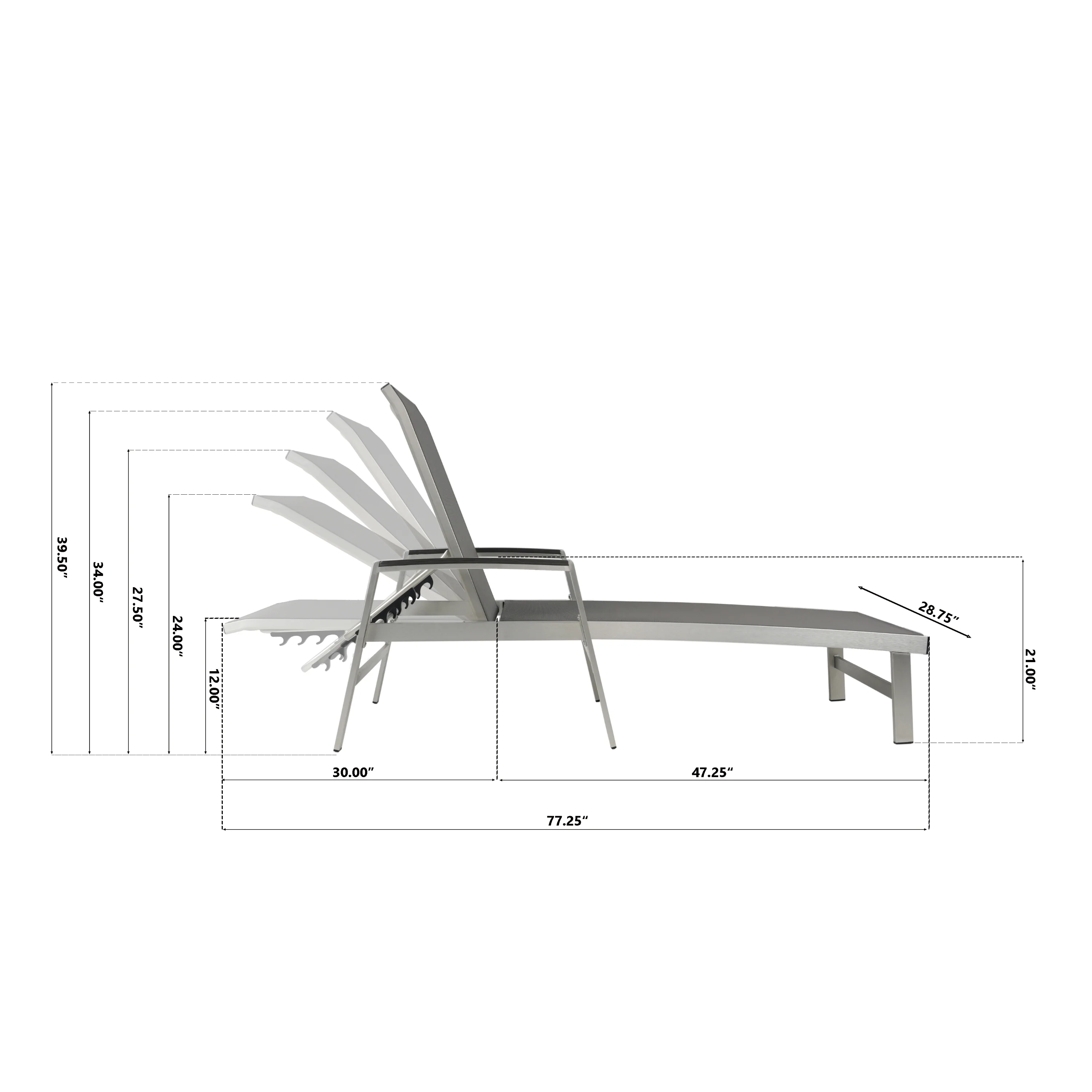 Hollaborn Outdoor Modern Gray Mesh Chaise Lounge - furnishings