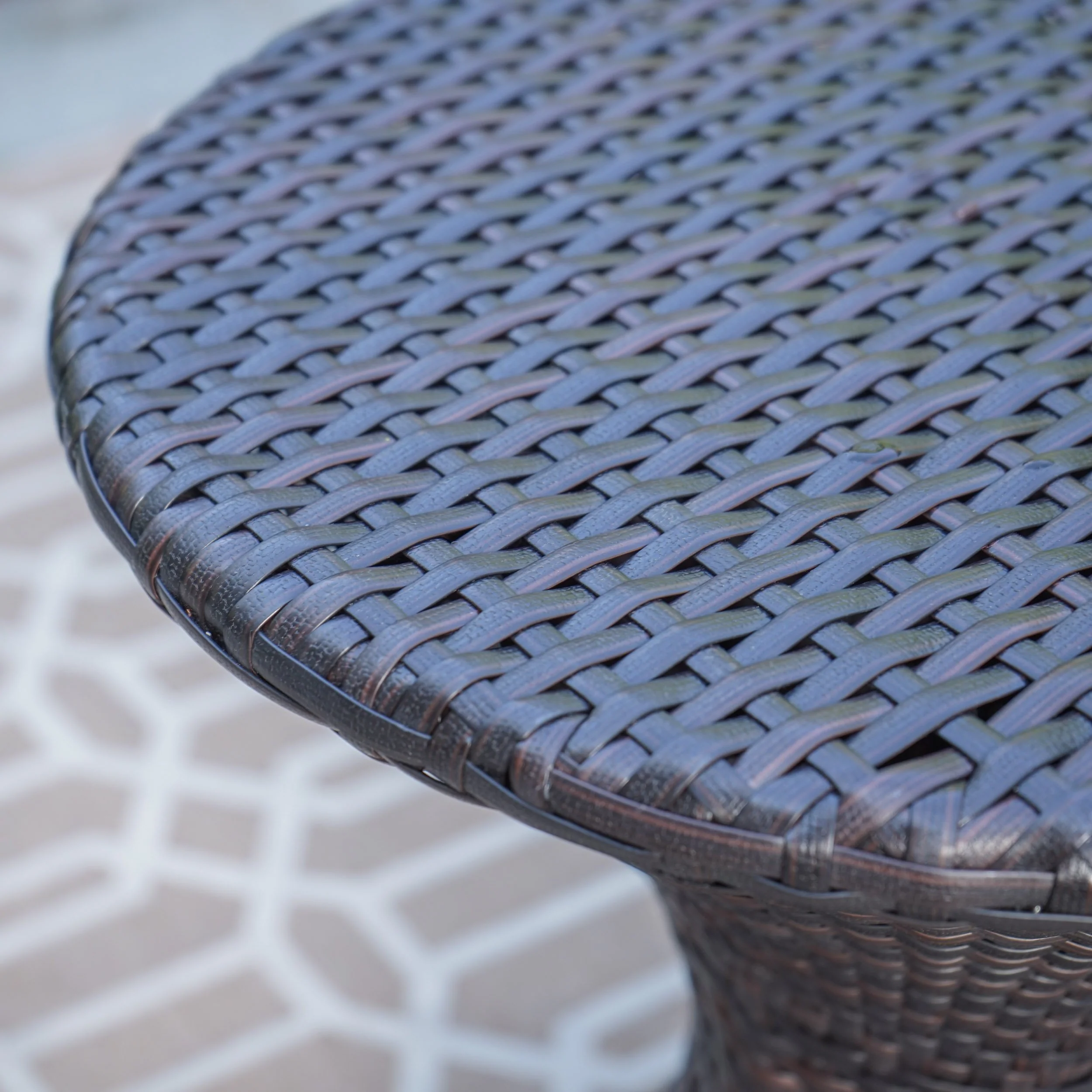 Bradley Outdoor 3 Piece Multi-Brown Wicker Chat Set with Stacking Chairs - furnishings