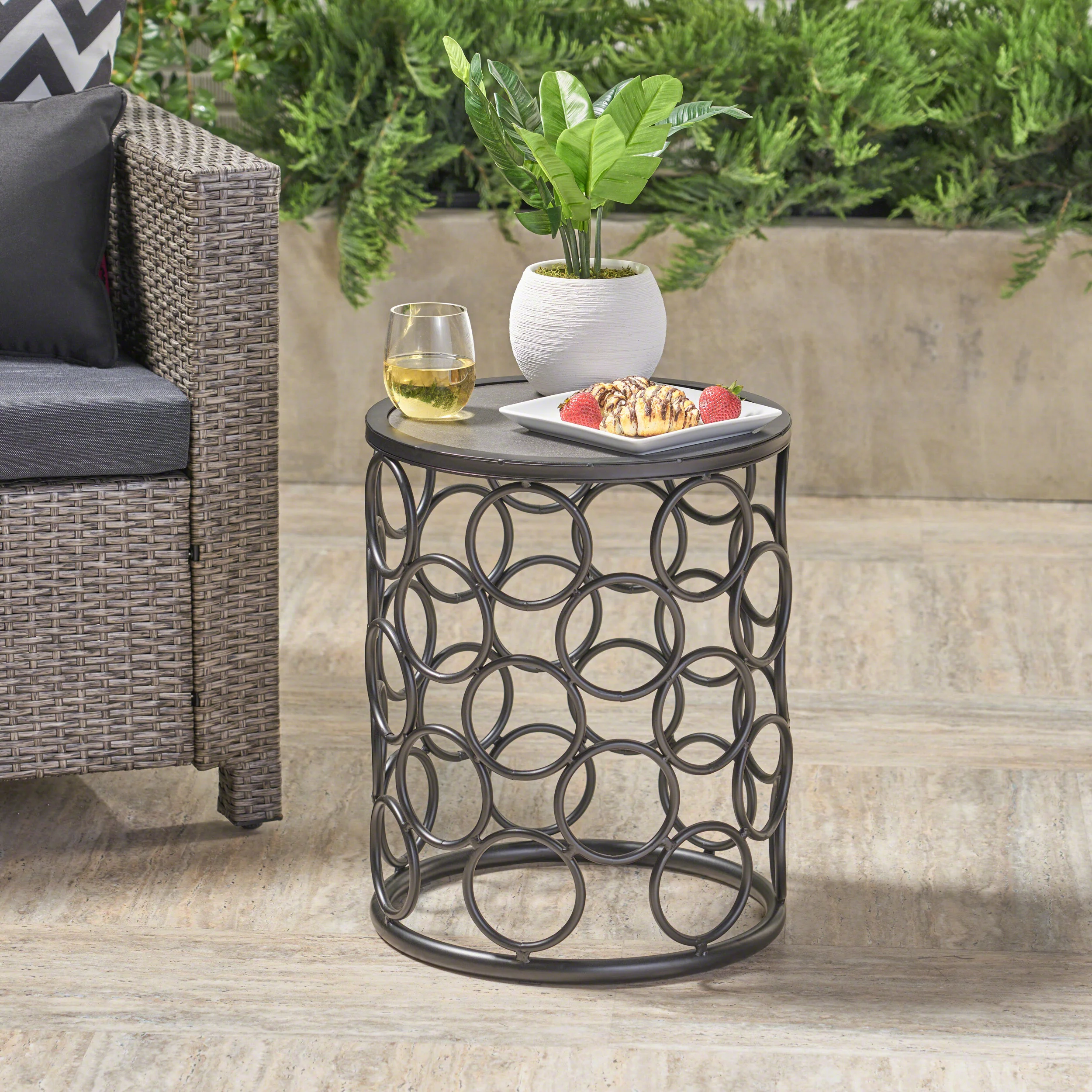 Ghelro Outdoor 16 Inch Grey Finish Ceramic Tile Side Table - furnishings