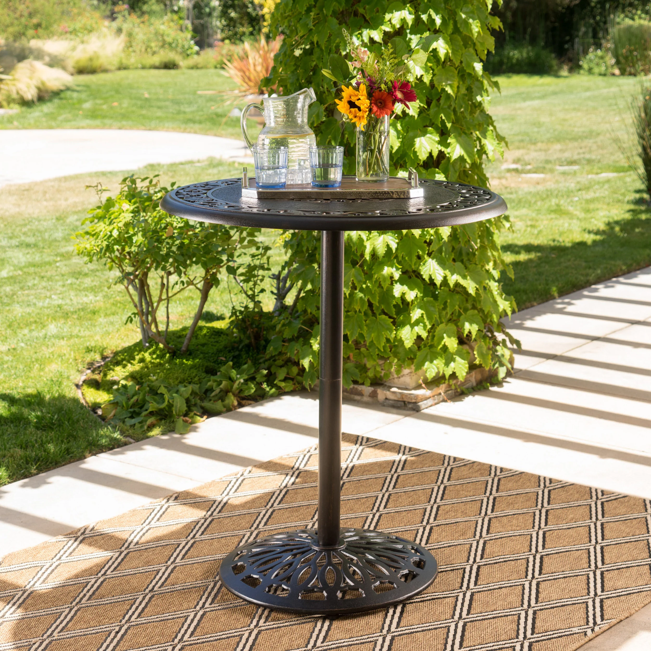 Handel Outdoor Patina Copper Finish Cast Aluminum Bar Table - furnishings
