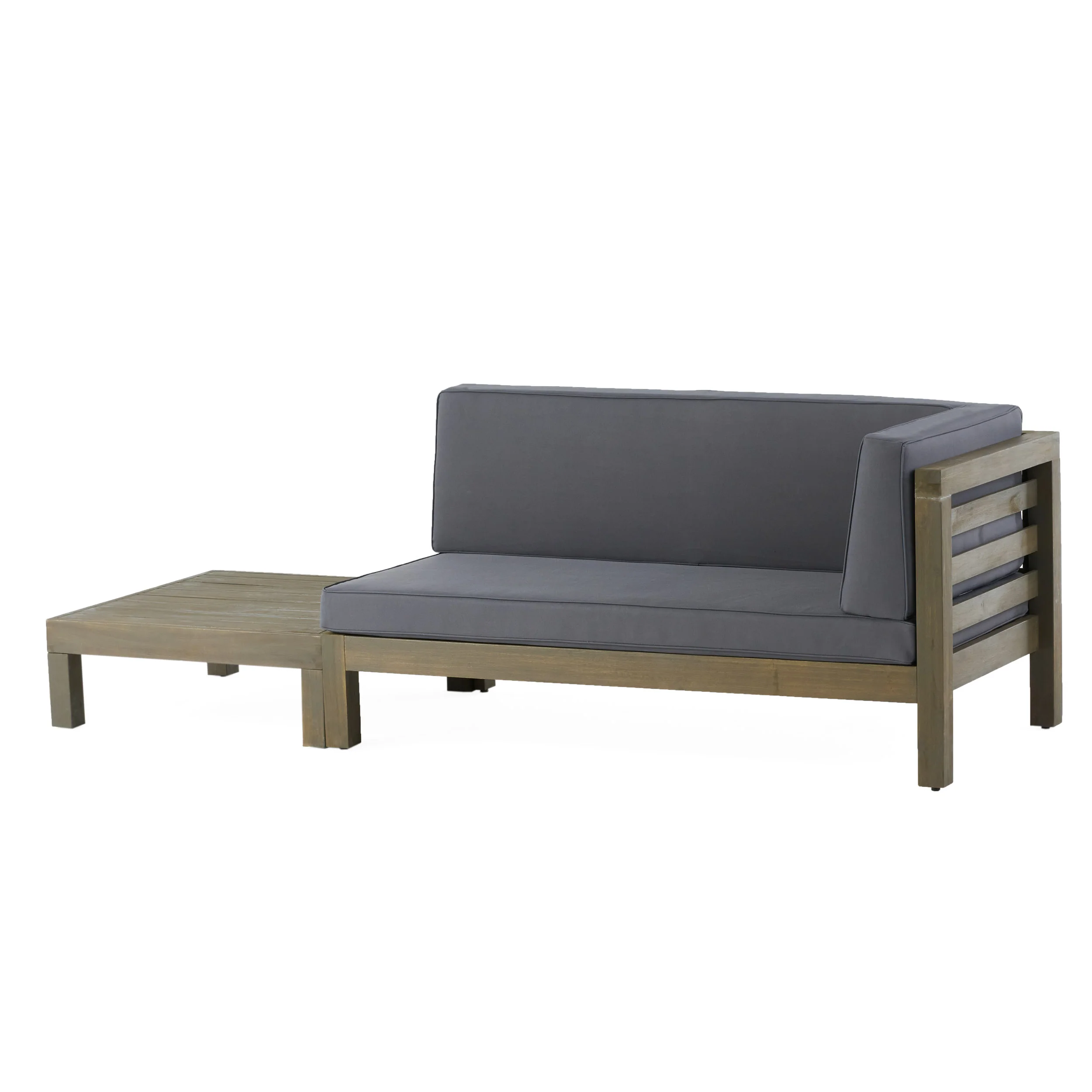 Cascada Outdoor Acacia Wood Right Arm Loveseat and Coffee Table Set with Cushion - furnishings