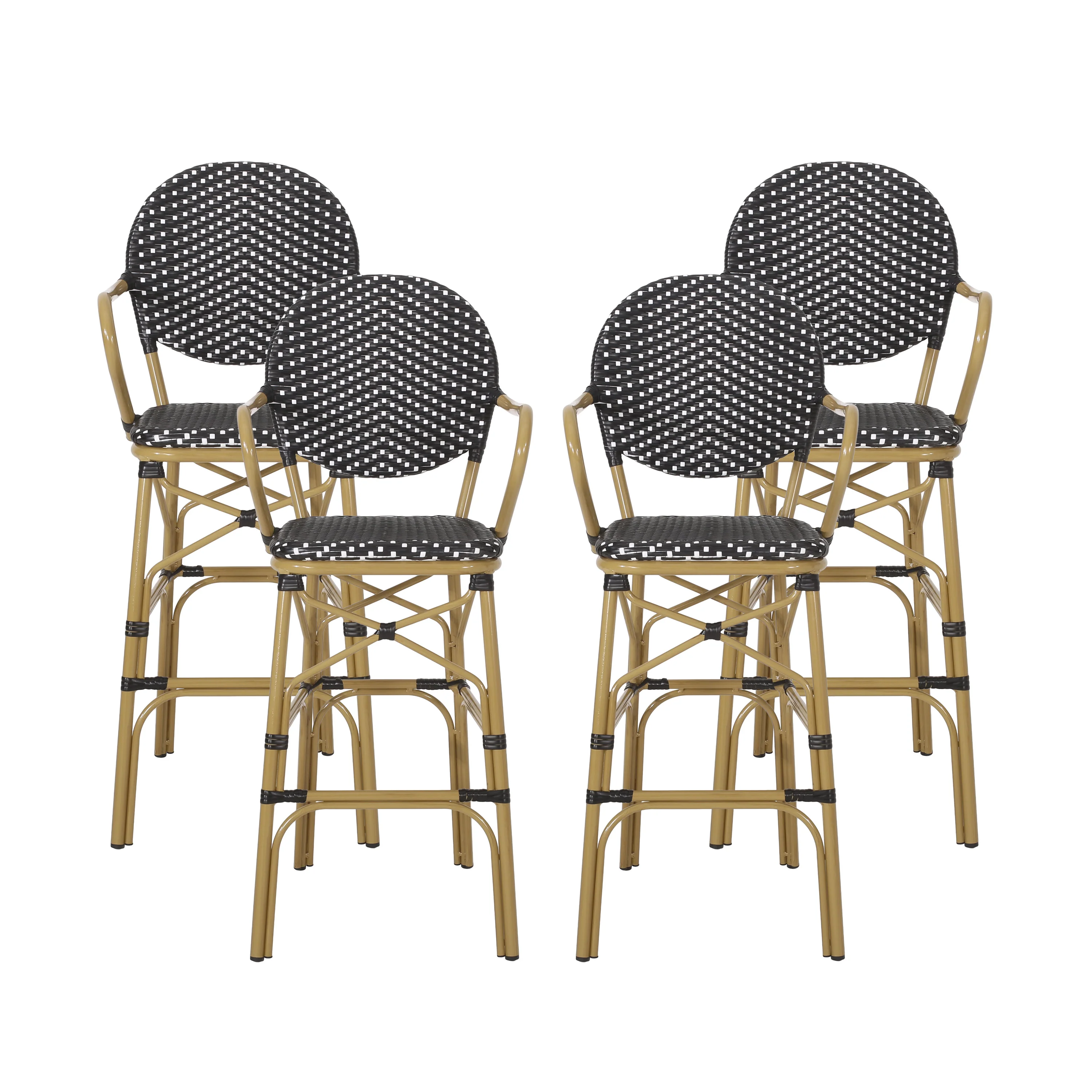 Danberry Outdoor Wicker and Aluminum 29.5 Inch French Barstools, Set of 4 - furnishings