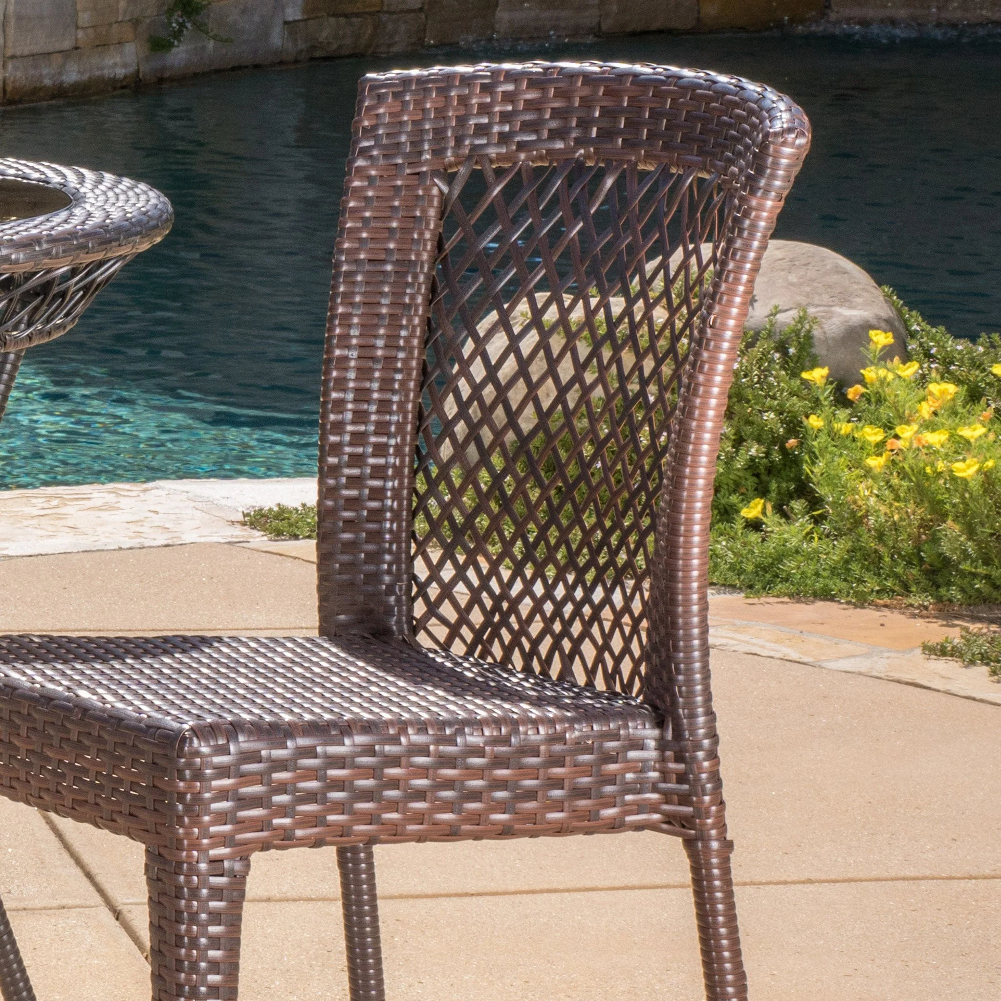 Dana Outdoor 3-Piece Multi-Brown Wicker Bistro Set with Tempered Glass Top - furnishings