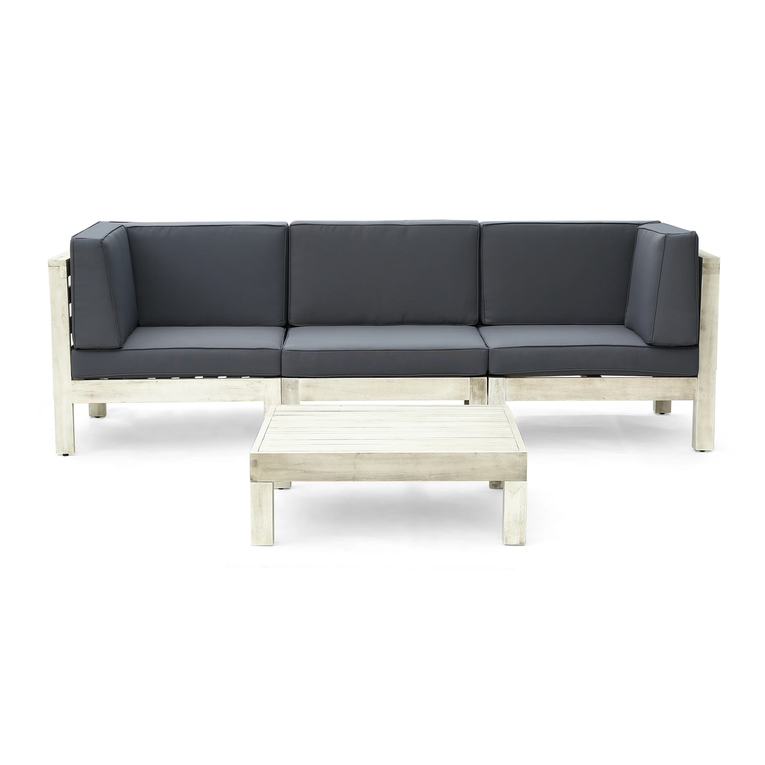 Dawson Outdoor Sectional Sofa Set with Coffee Table - 4-Piece 3-Seater - Acacia Wood - Outdoor Cushions - furnishings