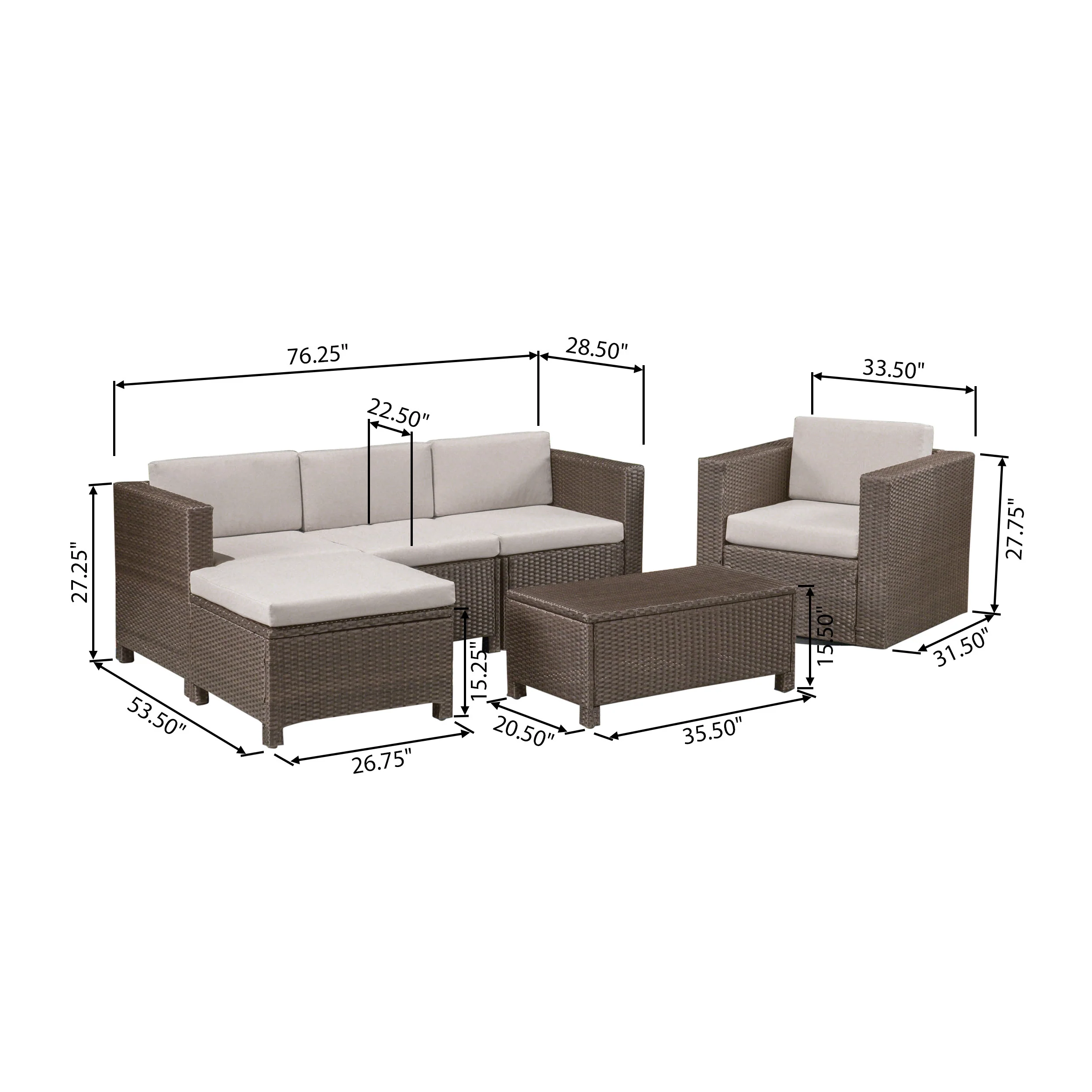Tanner Outdoor 4 Seater Wicker L-Shaped Sectional Sofa Set with Cushions - furnishings
