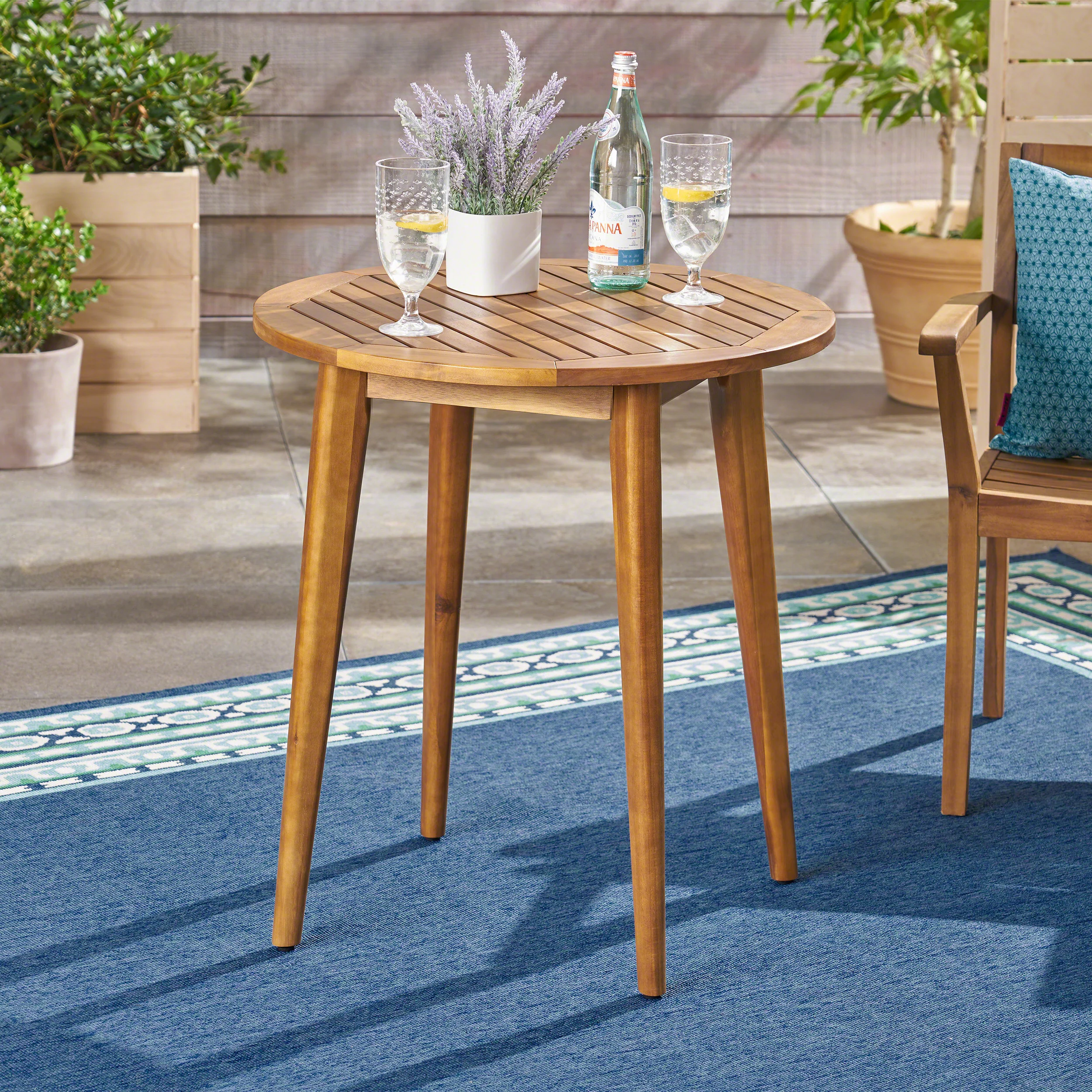 Stanford Outdoor Round Acacia Wood Bistro Table with Straight Legs, Teak - furnishings