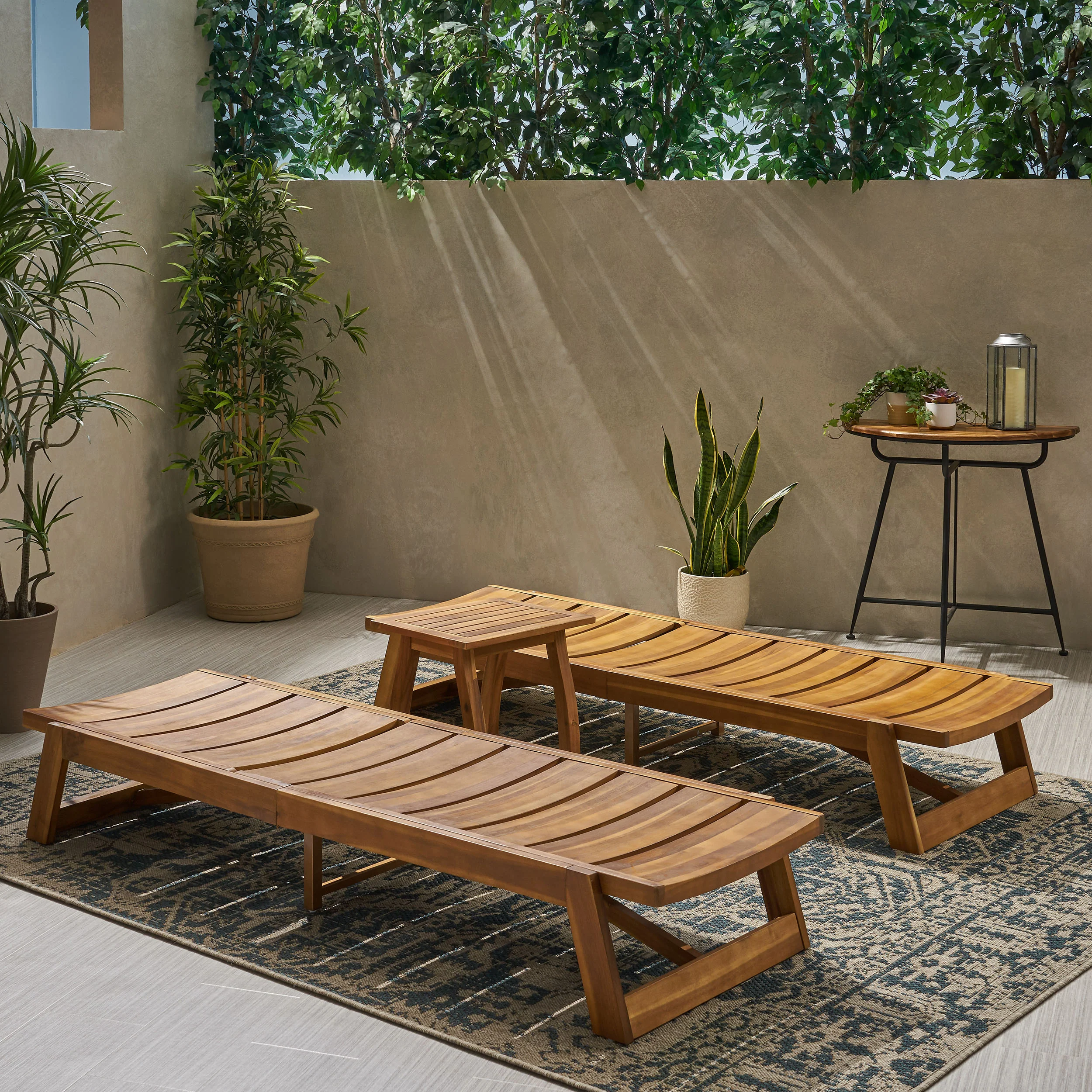 Penny Outdoor Acacia Wood Chaise 3 Piece Lounge Set - furnishings