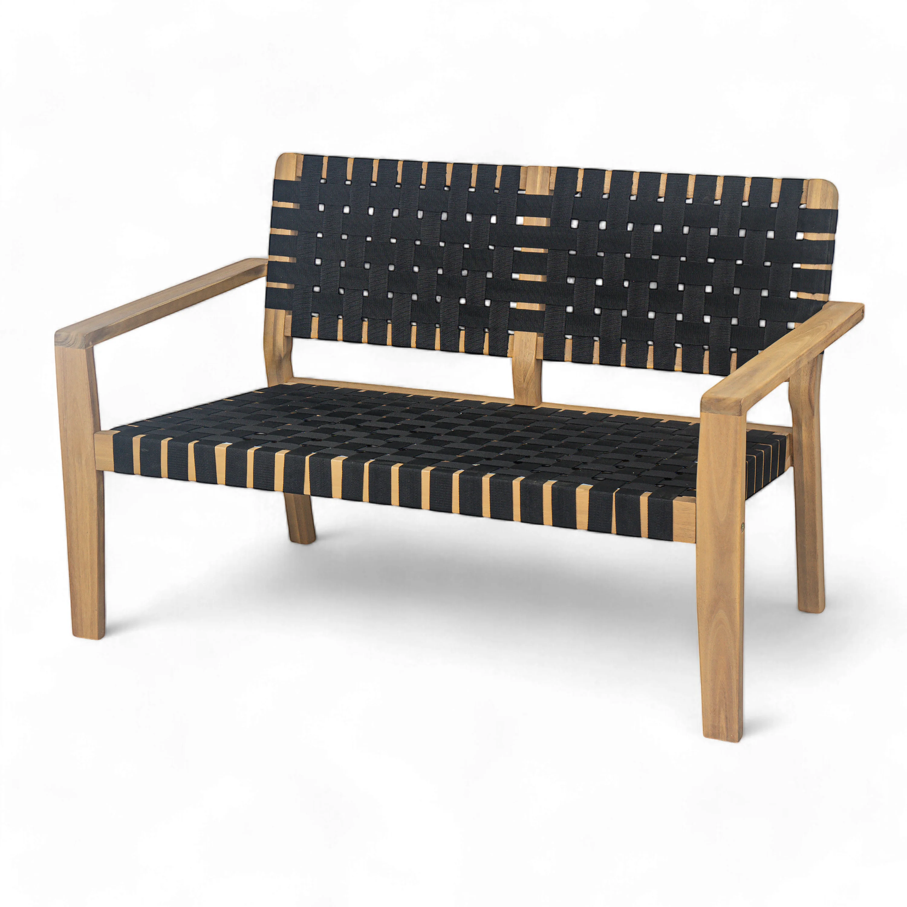 Aspenley Modern Outdoor Patio Double Chaise Loveseat with Wooden Frame and Woven Rope - furnishings