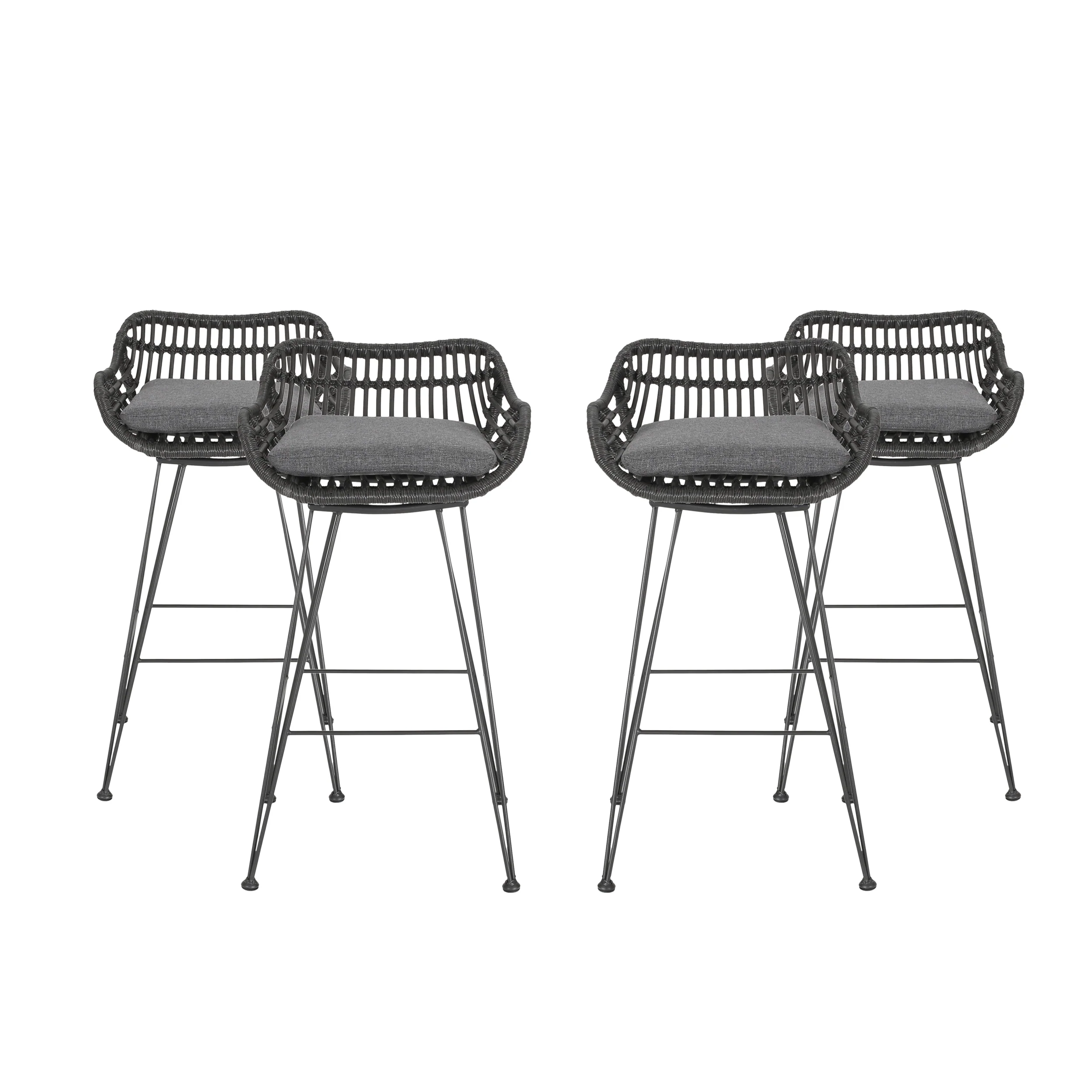 Isador Outdoor Wicker Barstools with Cushions (Set of 4) - furnishings