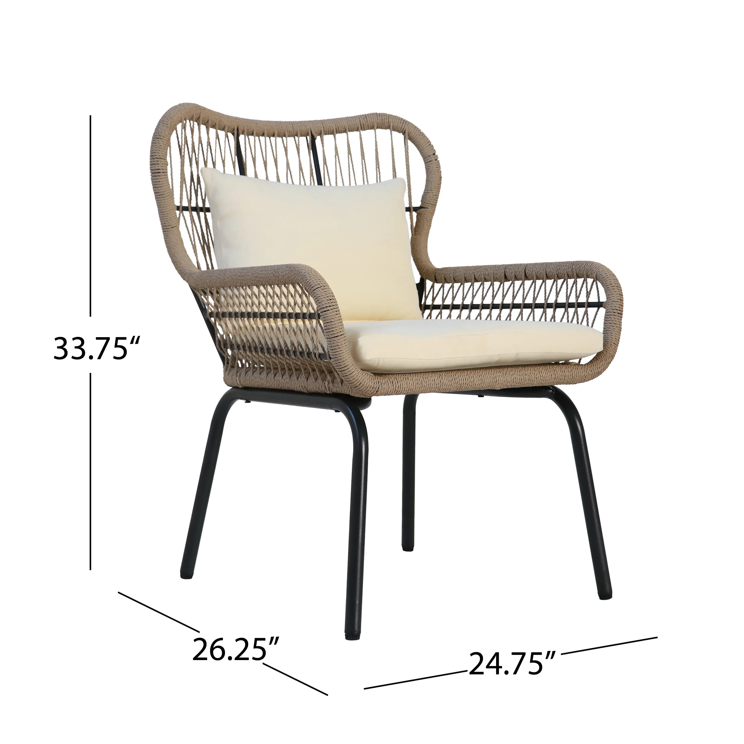 Karen Outdoor Club Chairs, Steel and Rope, Water-Resistant Cushions, Boho - furnishings