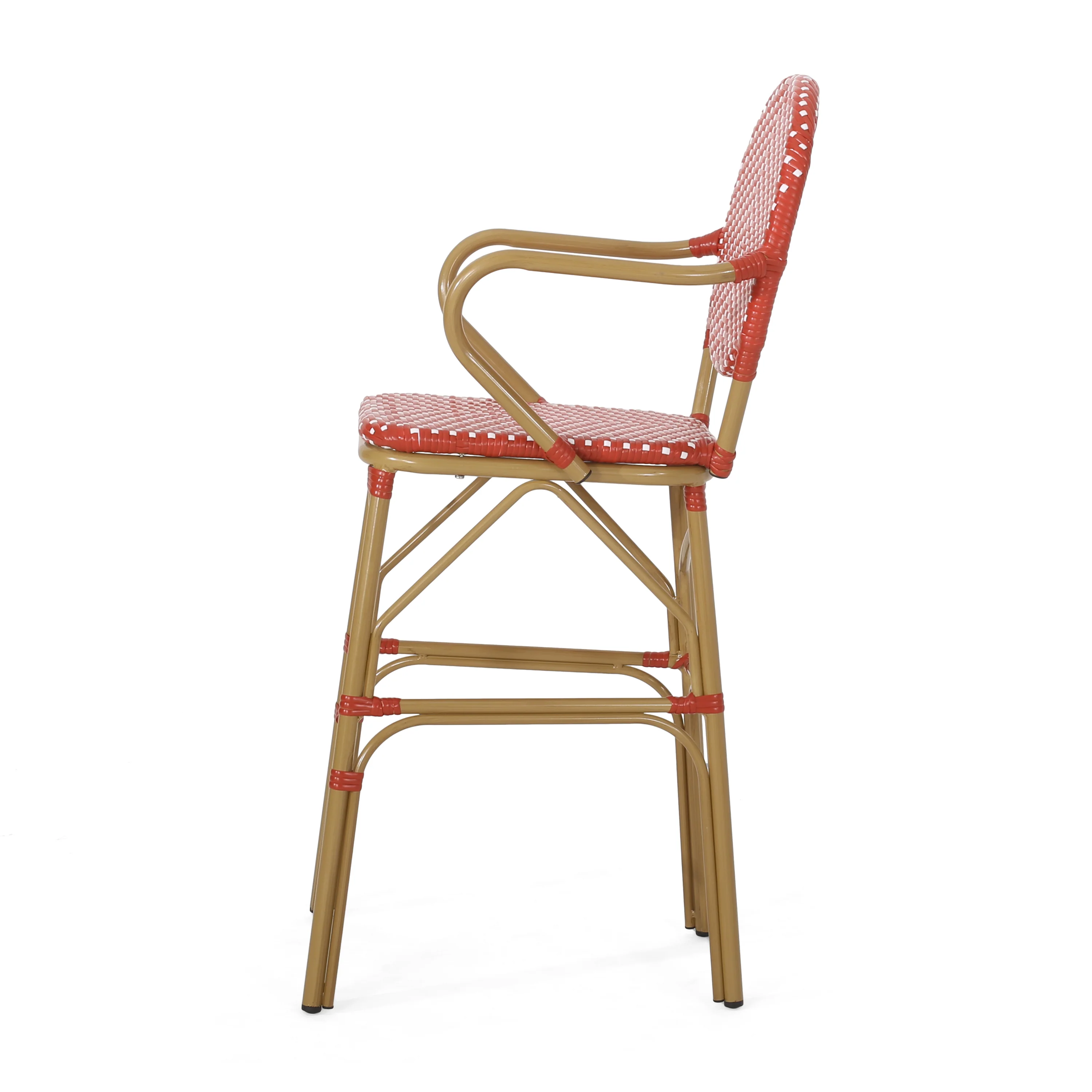 Danberry Outdoor Wicker and Aluminum 29.5 Inch French Barstools, Set of 4 - furnishings