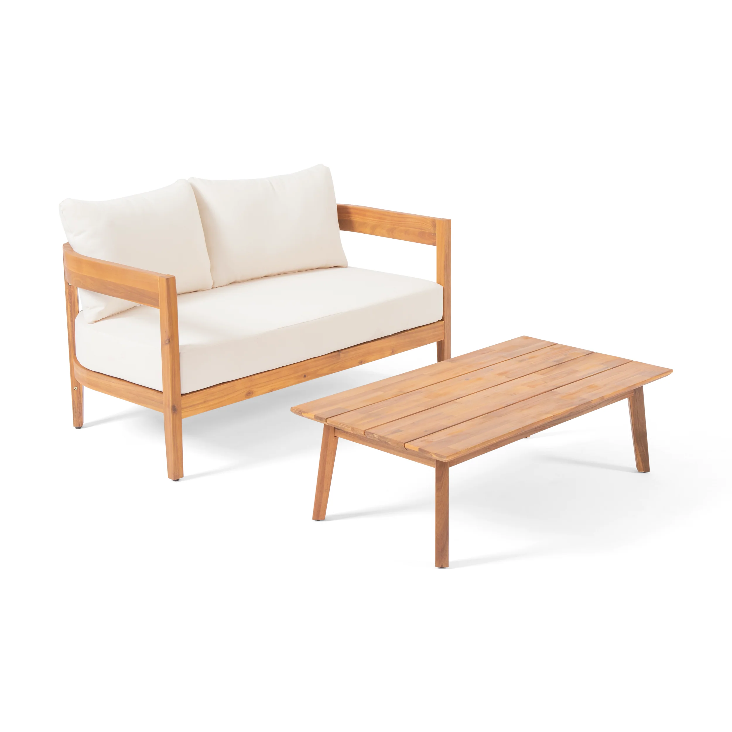 Burrough Outdoor Acacia Wood Loveseat Set with Coffee Table - furnishings