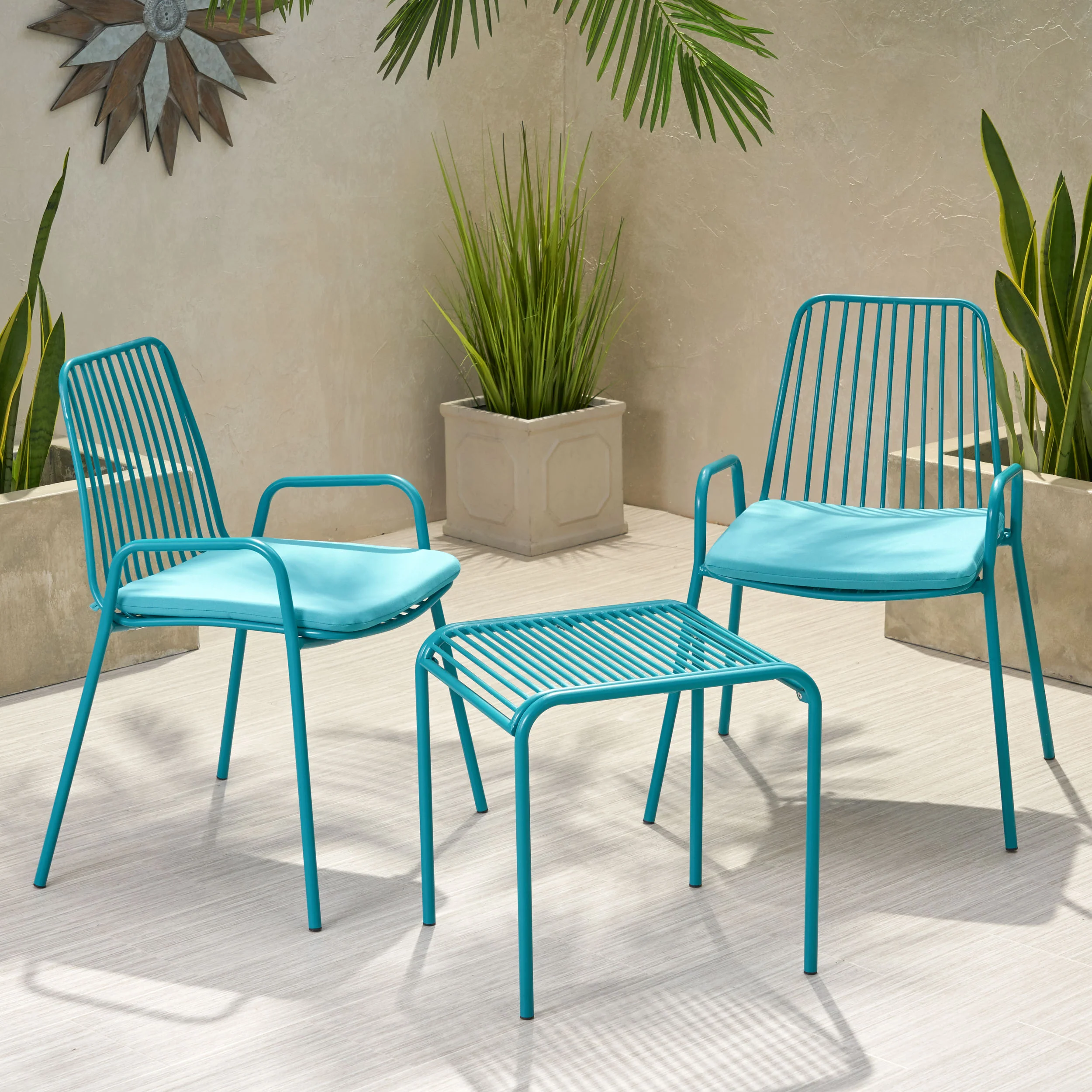 Ashwood Outdoor Modern Iron 2 Seater Chat Set with Cushions - furnishings