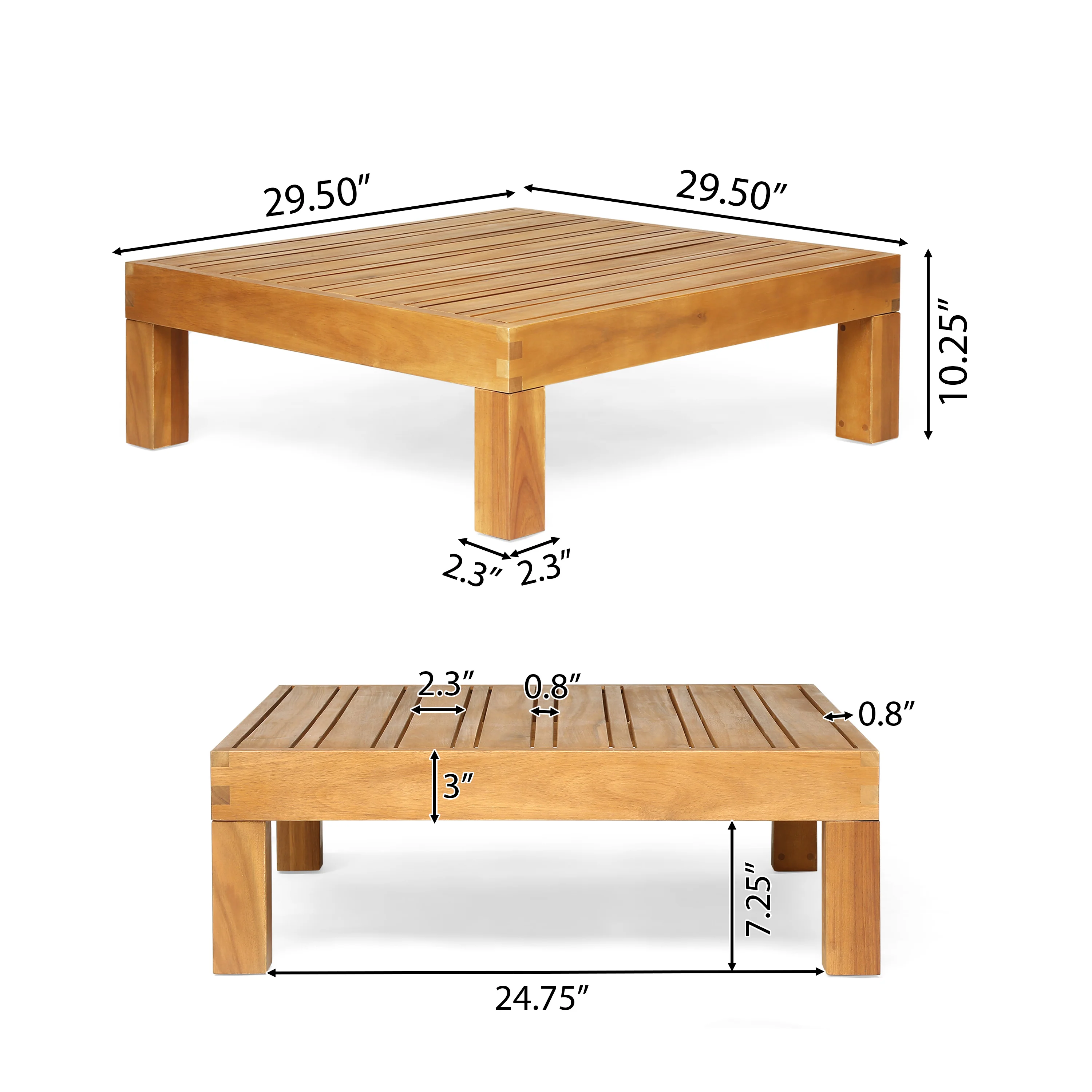 Dawson Outdoor Sectional Love Seat Set with Coffee Table - 3-Piece 2-Seater - Acacia Wood - Outdoor Cushions - furnishings
